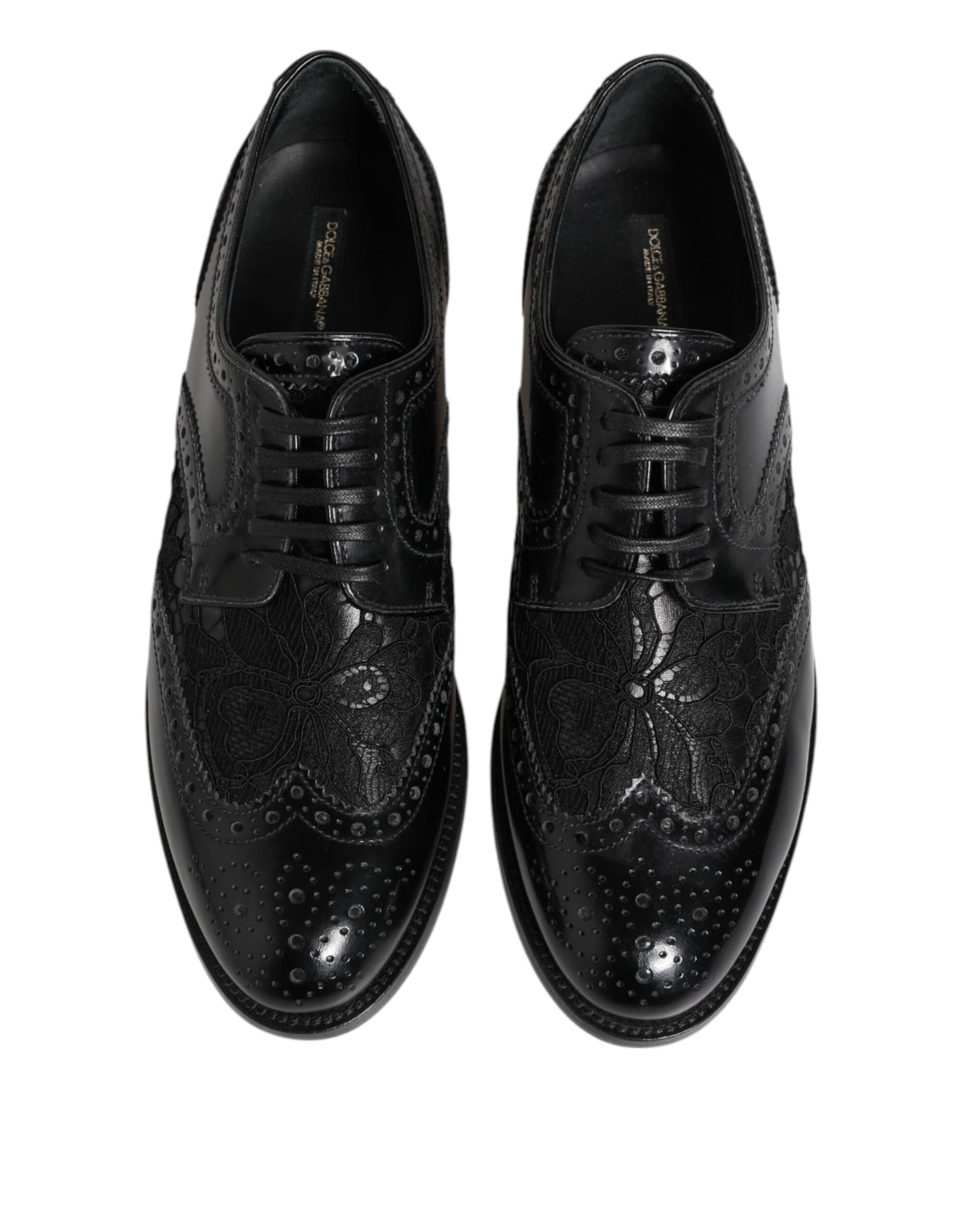 Dolce & Gabbana Black Leather Floral Lace Dress Formal  Shoes - 2