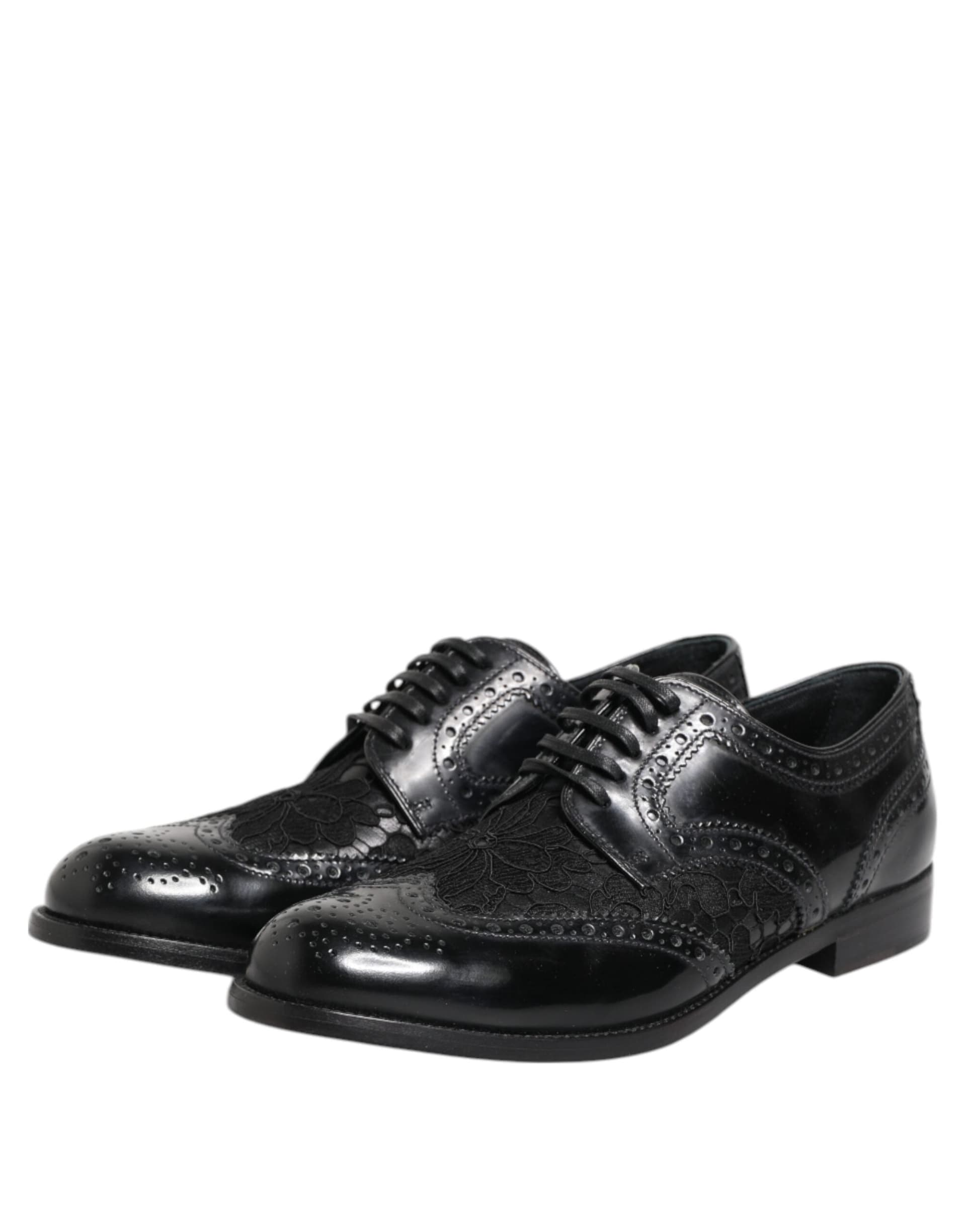 Dolce & Gabbana Black Leather Floral Lace Dress Formal  Shoes - 3