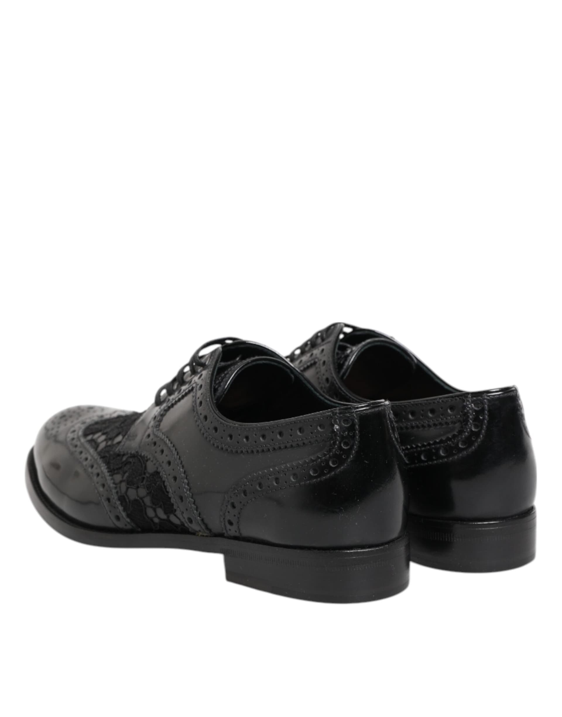 Dolce & Gabbana Black Leather Floral Lace Dress Formal  Shoes - 4
