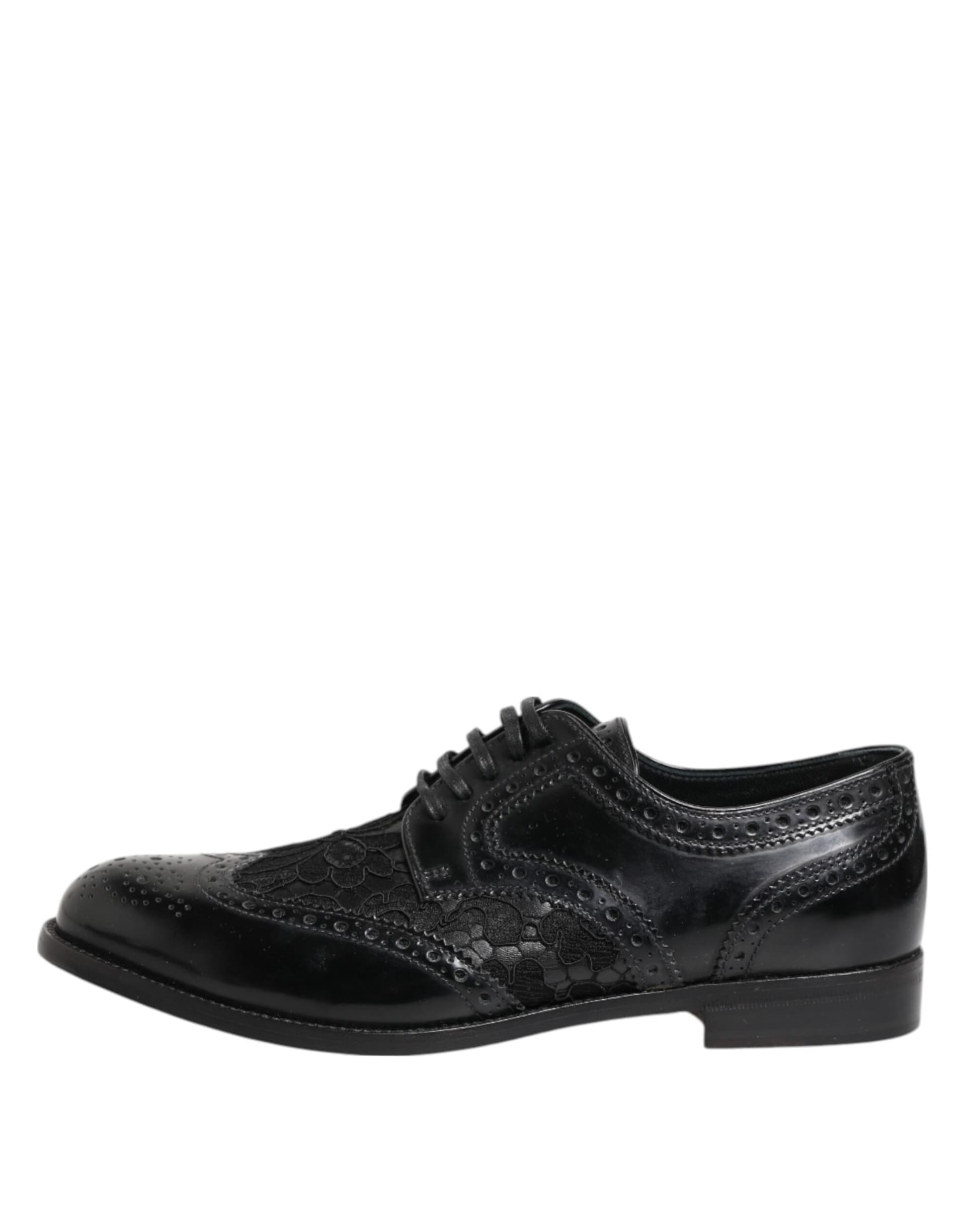 Dolce & Gabbana Black Leather Floral Lace Dress Formal  Shoes - 5