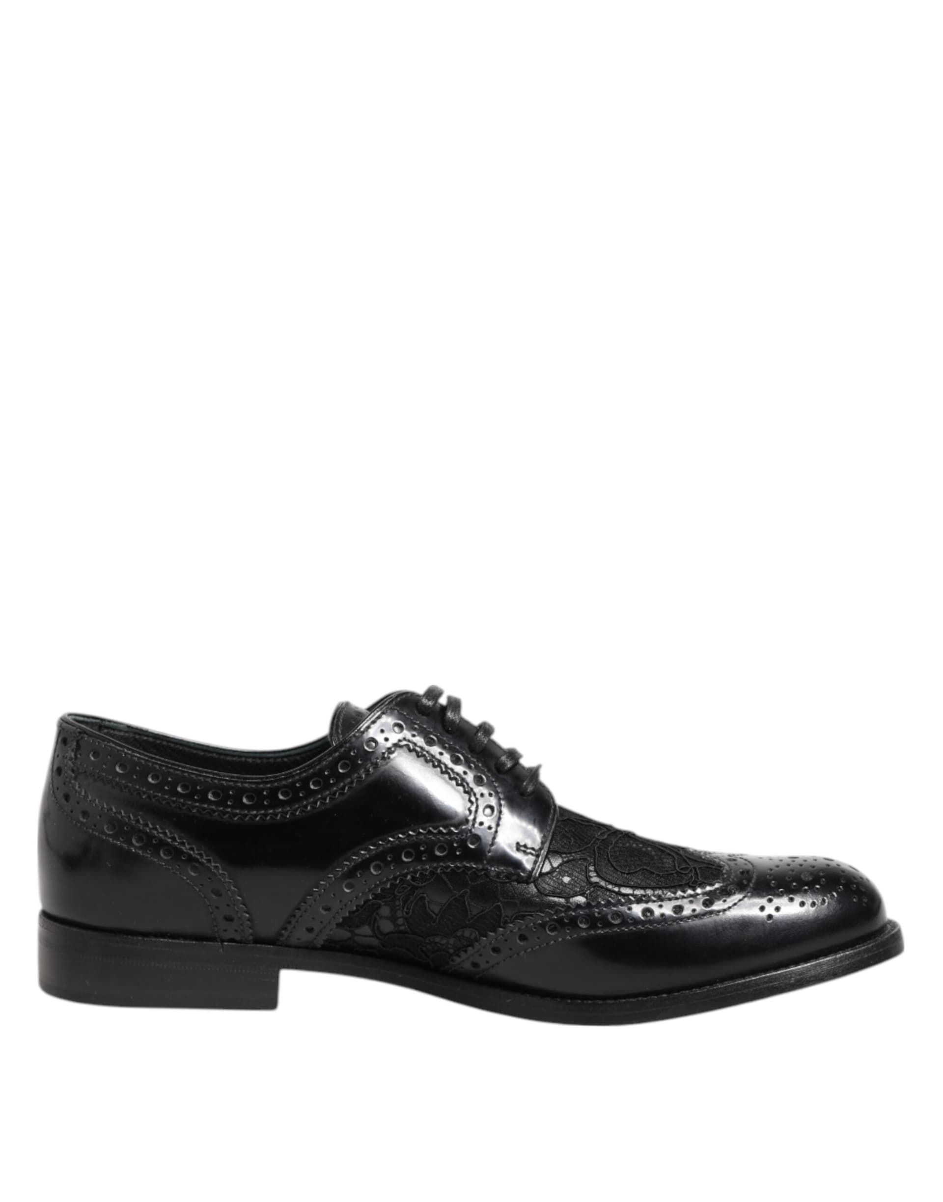 Dolce & Gabbana Black Leather Floral Lace Dress Formal  Shoes - 6