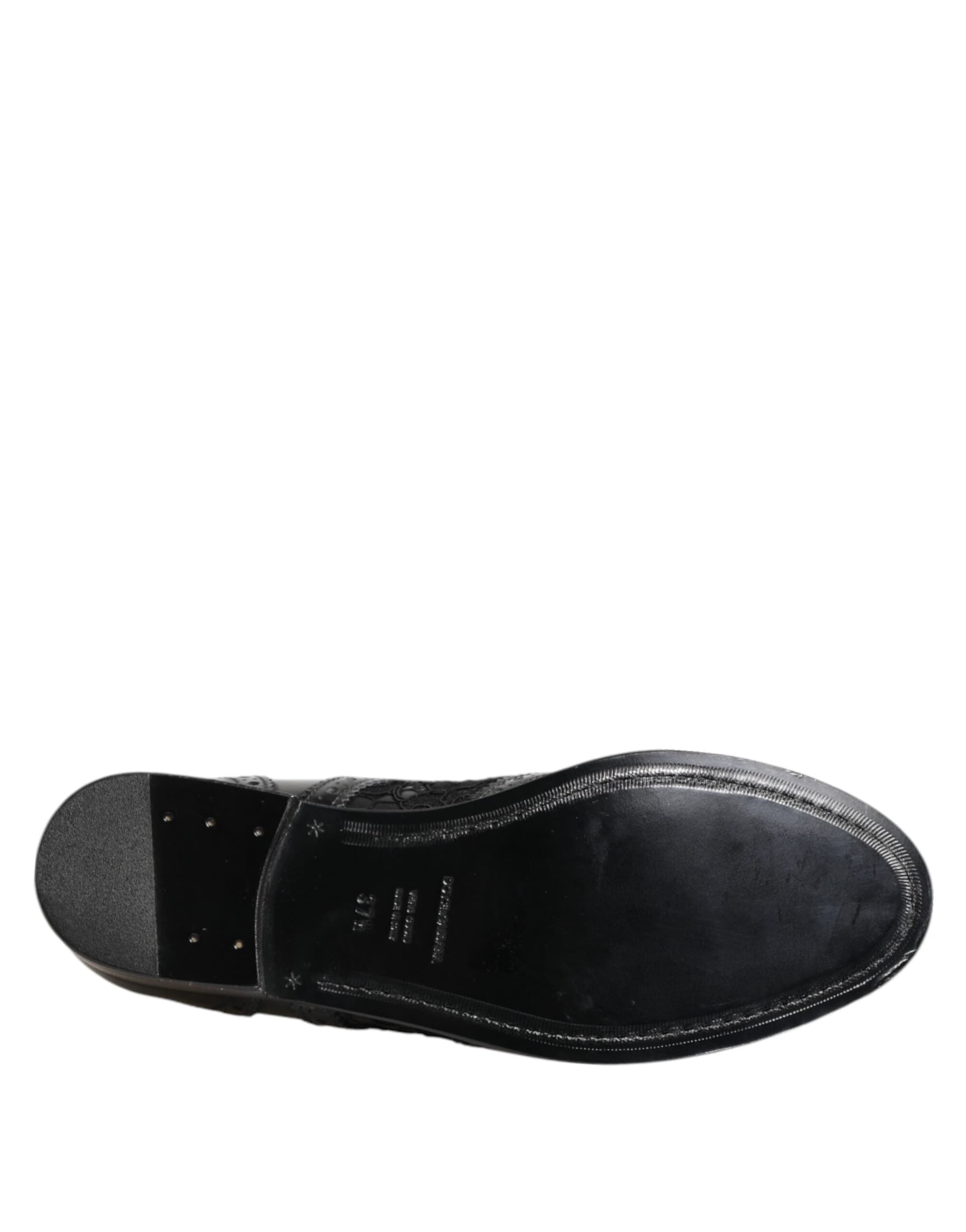 Dolce & Gabbana Black Leather Floral Lace Dress Formal  Shoes - 8