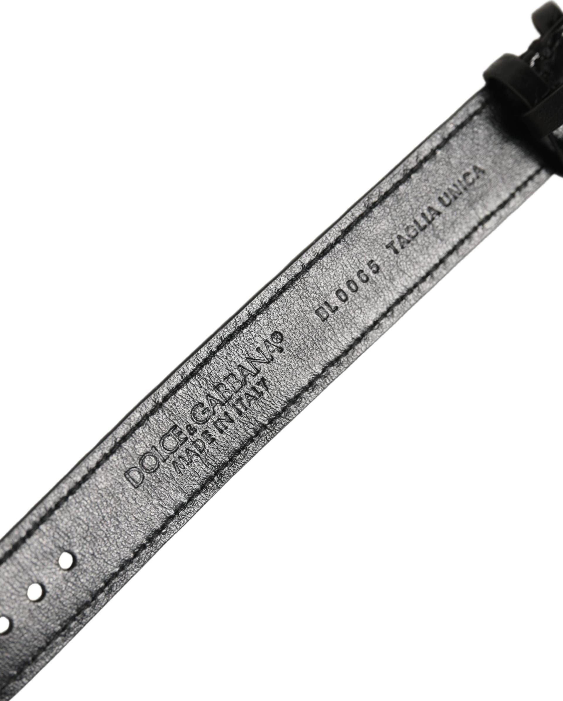 Dolce & Gabbana Black Textured Leather Gold Buckle Belt Strap Bracelet