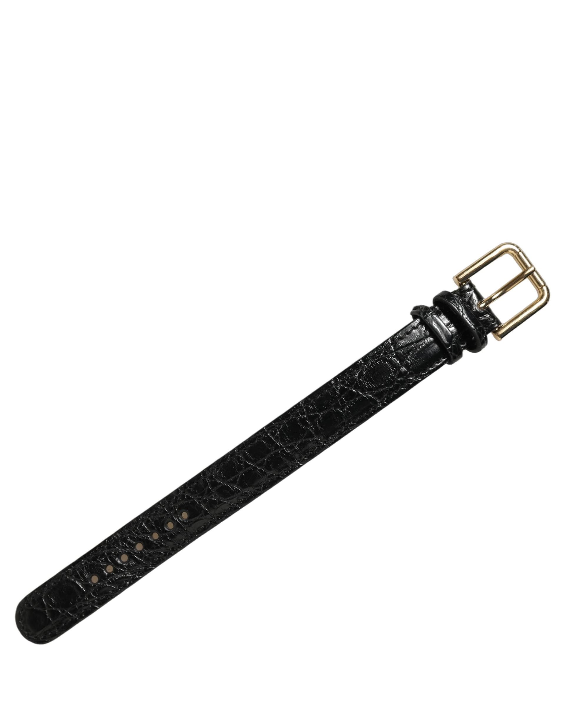 Dolce & Gabbana Black Textured Leather Gold Buckle Belt Strap Bracelet - 2