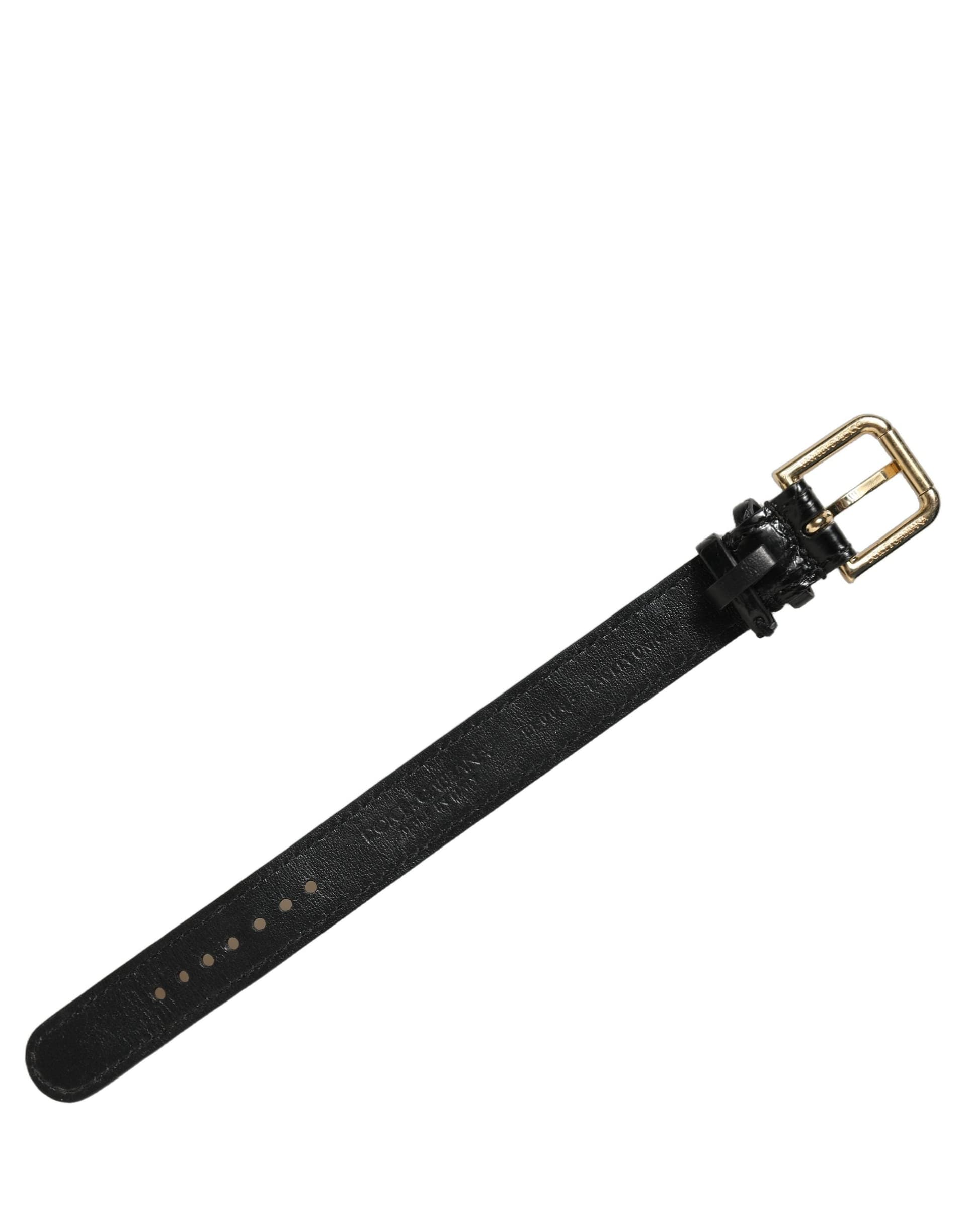 Dolce & Gabbana Black Textured Leather Gold Buckle Belt Strap Bracelet - 3