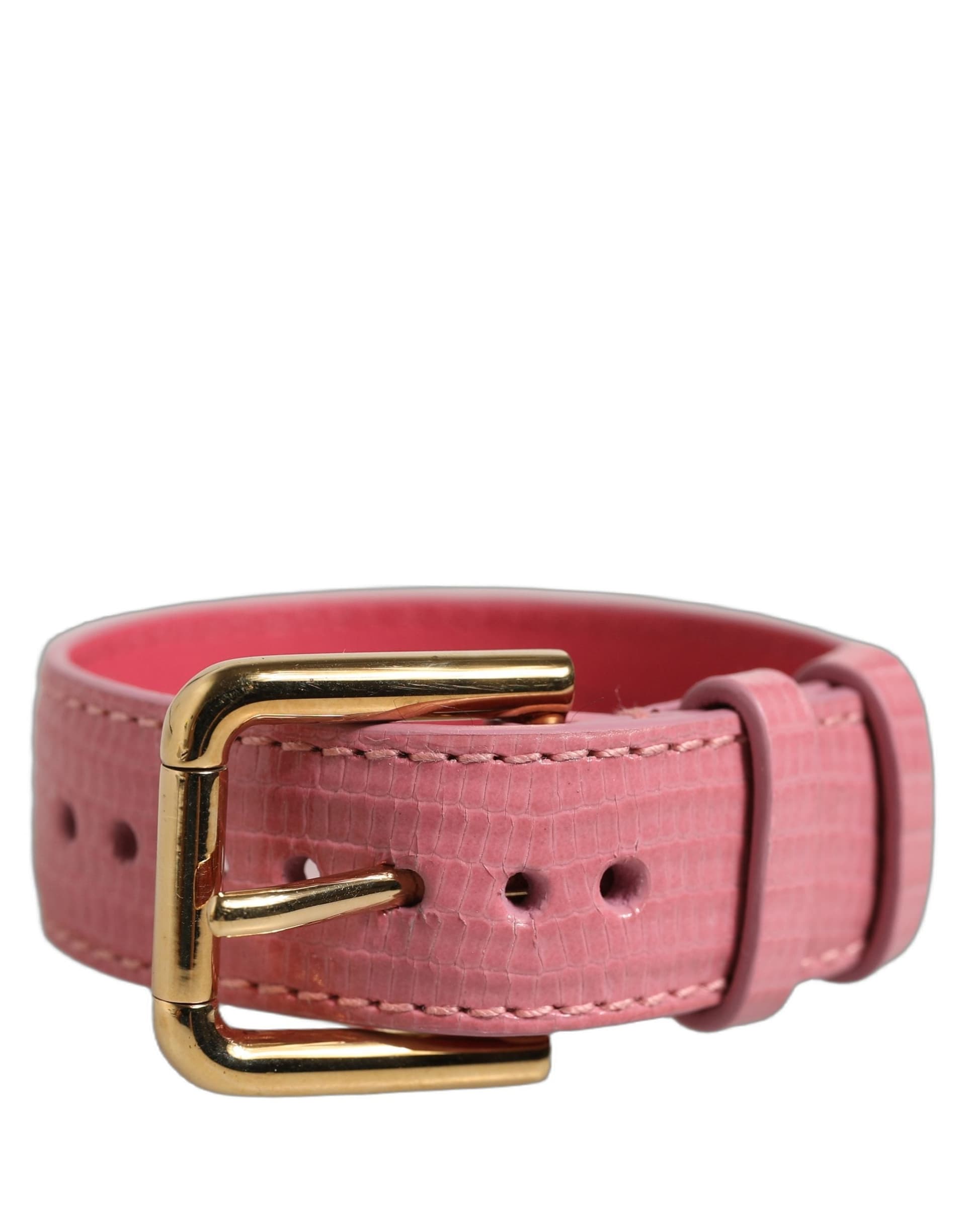 Dolce & Gabbana Pink Textured Leather Gold Buckle Belt Strap Bracelet - 2