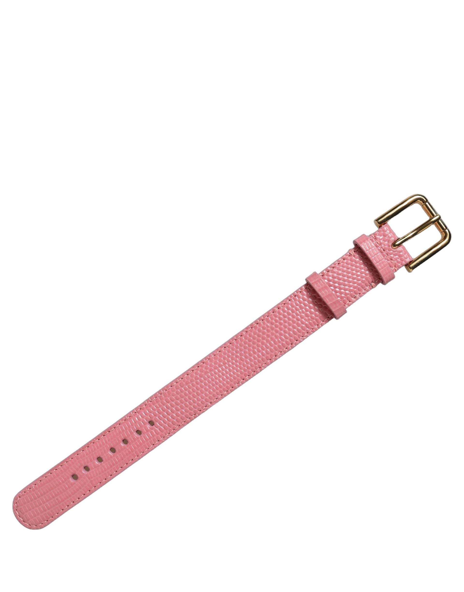 Dolce & Gabbana Pink Textured Leather Gold Buckle Belt Strap Bracelet - 3