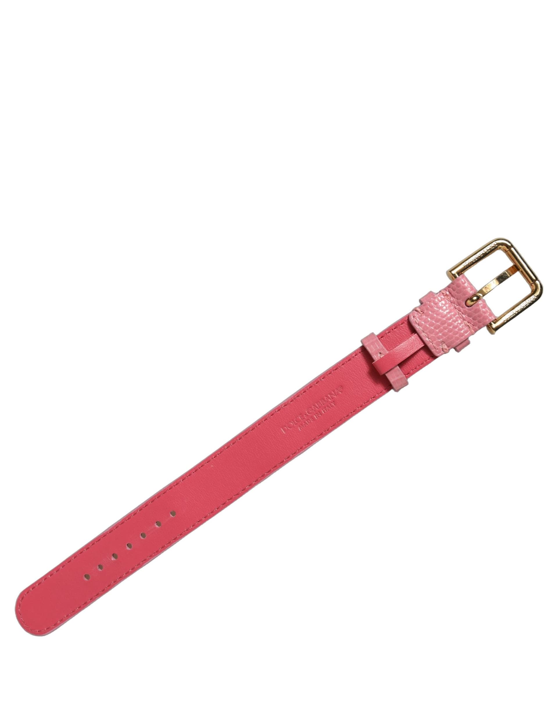 Dolce & Gabbana Pink Textured Leather Gold Buckle Belt Strap Bracelet - 4