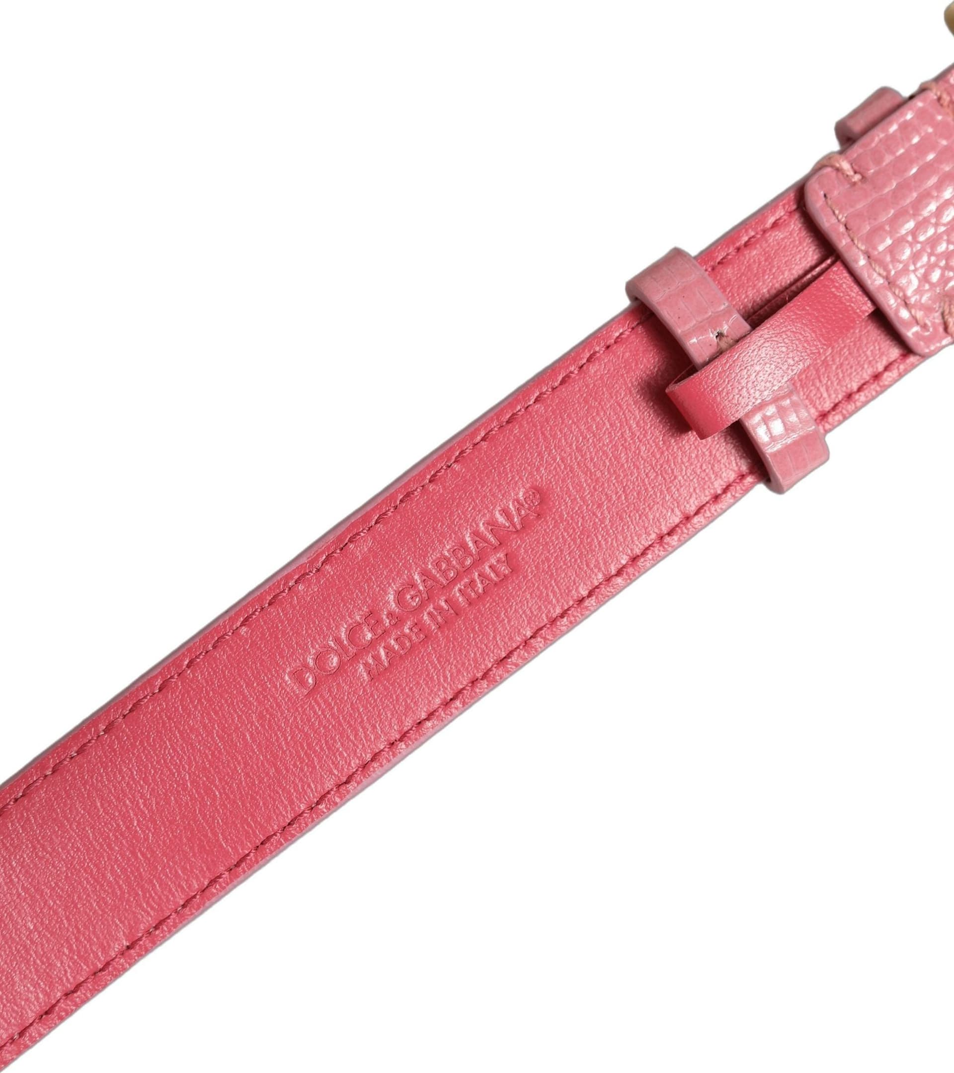 Dolce & Gabbana Pink Textured Leather Gold Buckle Belt Strap Bracelet - 5