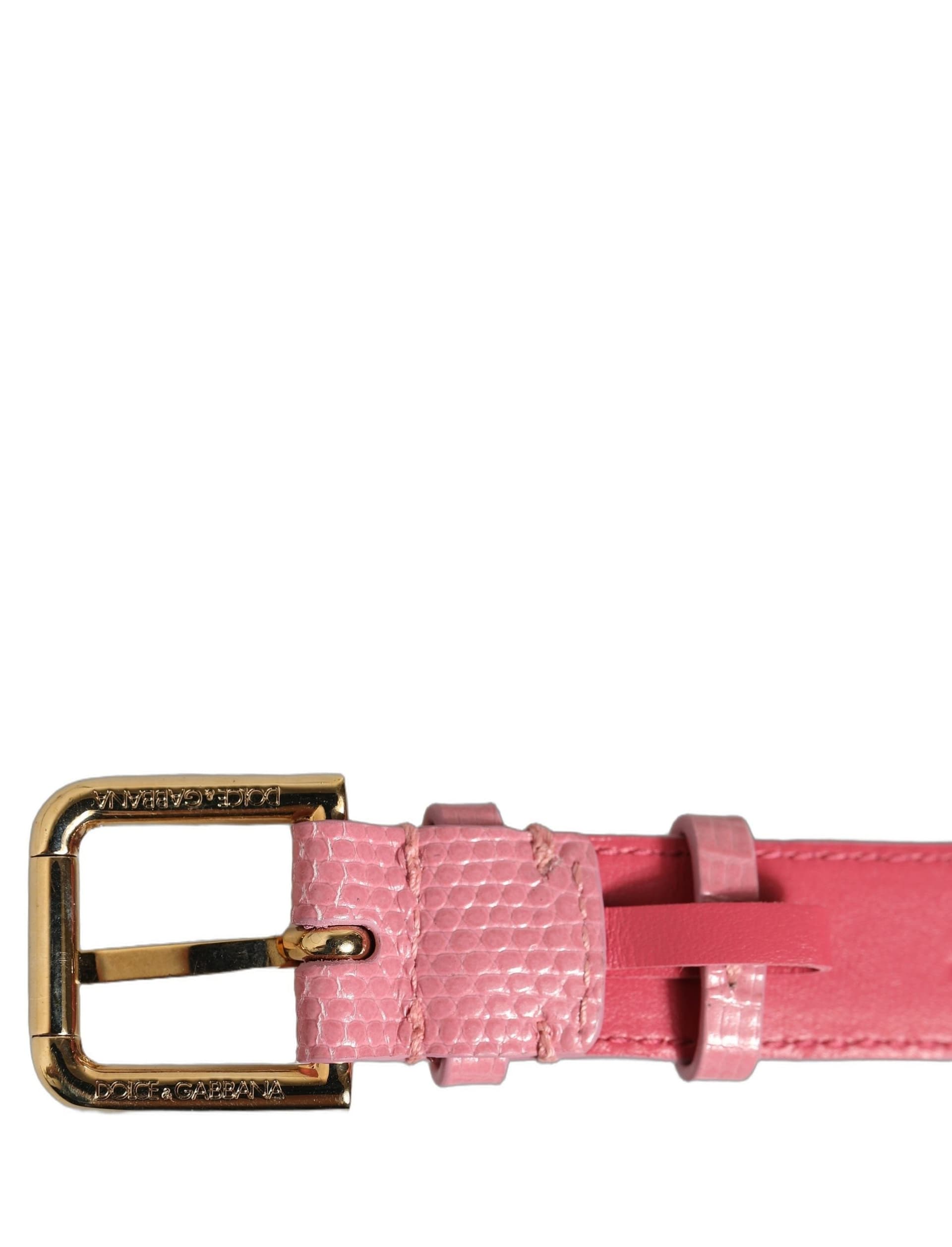 Dolce & Gabbana Pink Textured Leather Gold Buckle Belt Strap Bracelet - 6