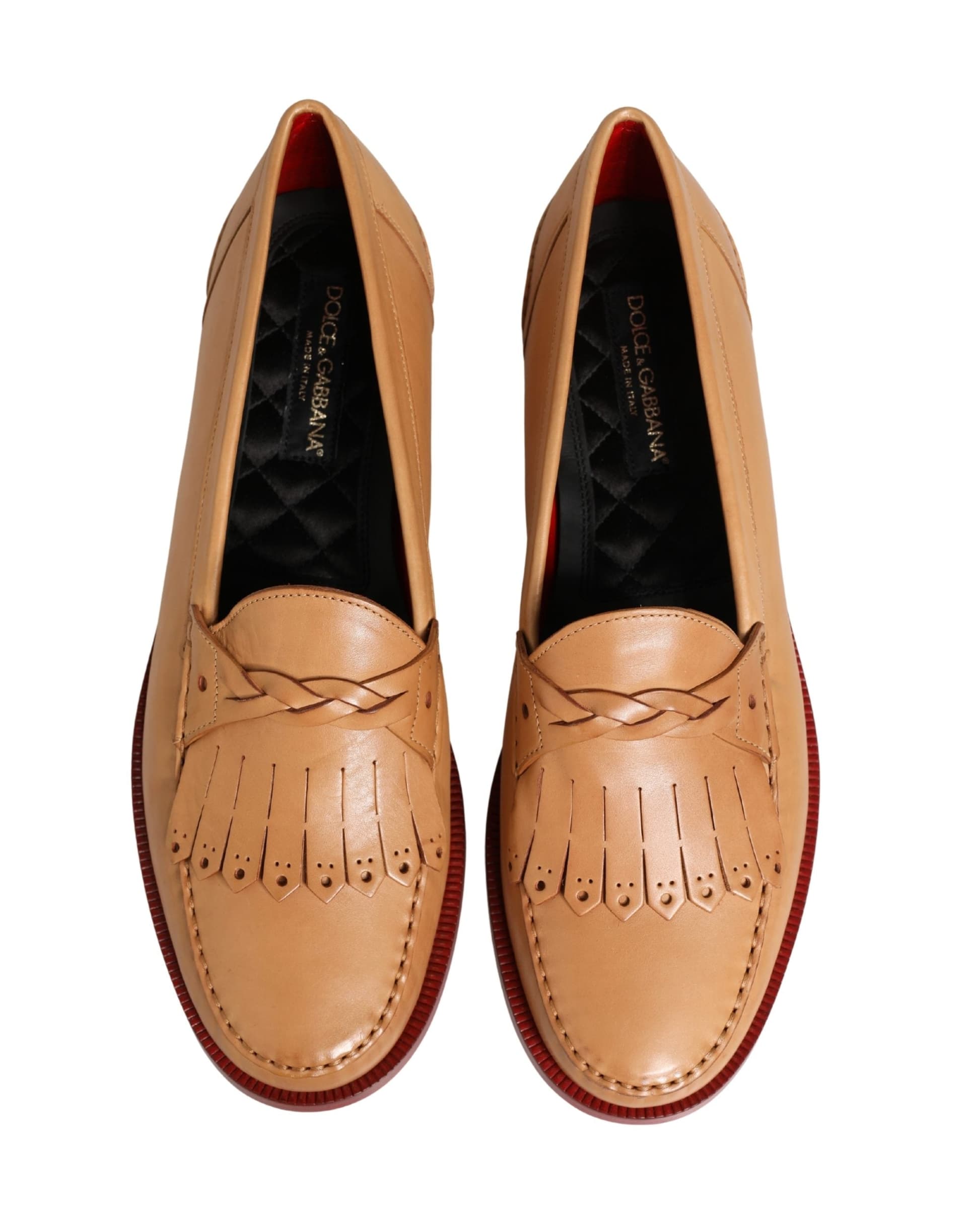 Dolce & Gabbana Beige Tassel Leather Men Slip On Loafers Shoes - 6