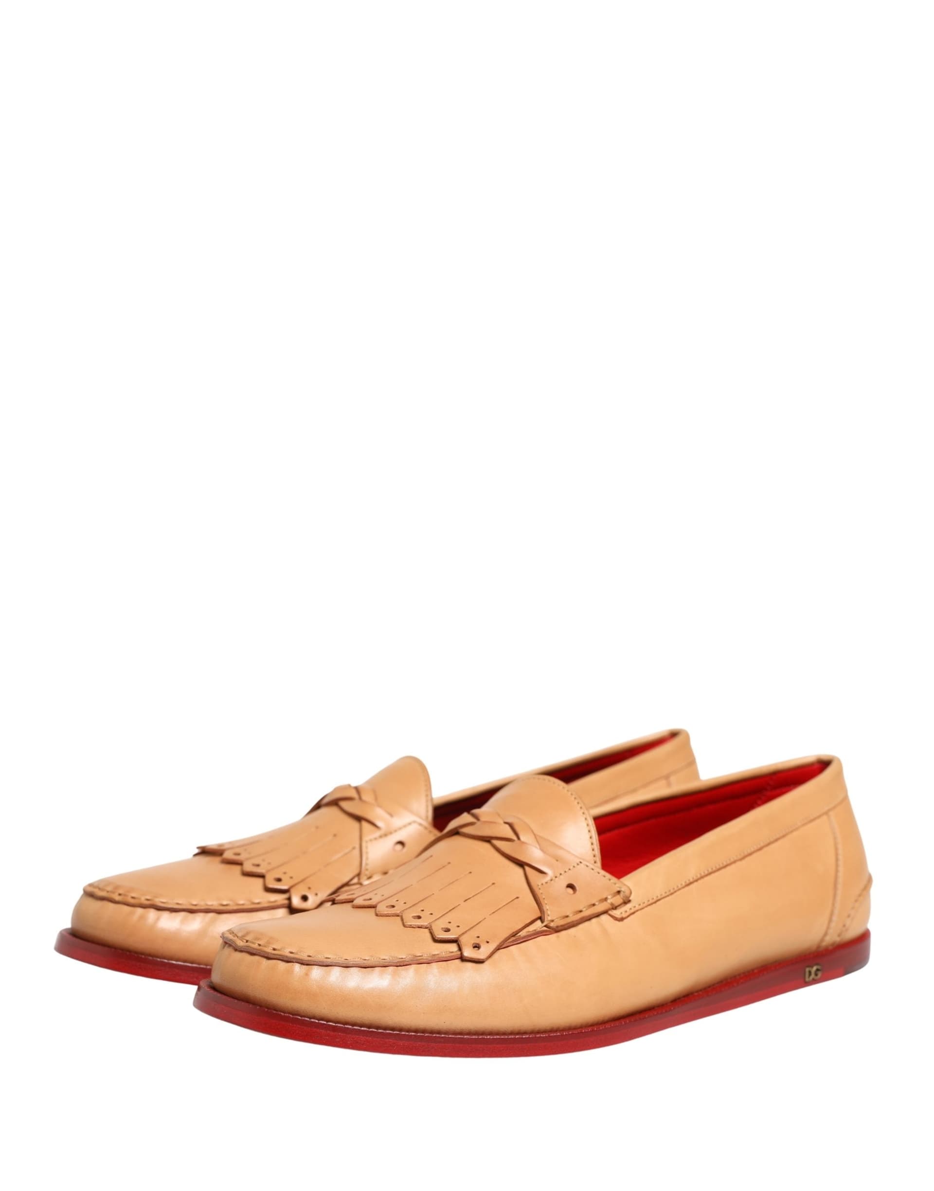 Dolce & Gabbana Beige Tassel Leather Men Slip On Loafers Shoes - 7