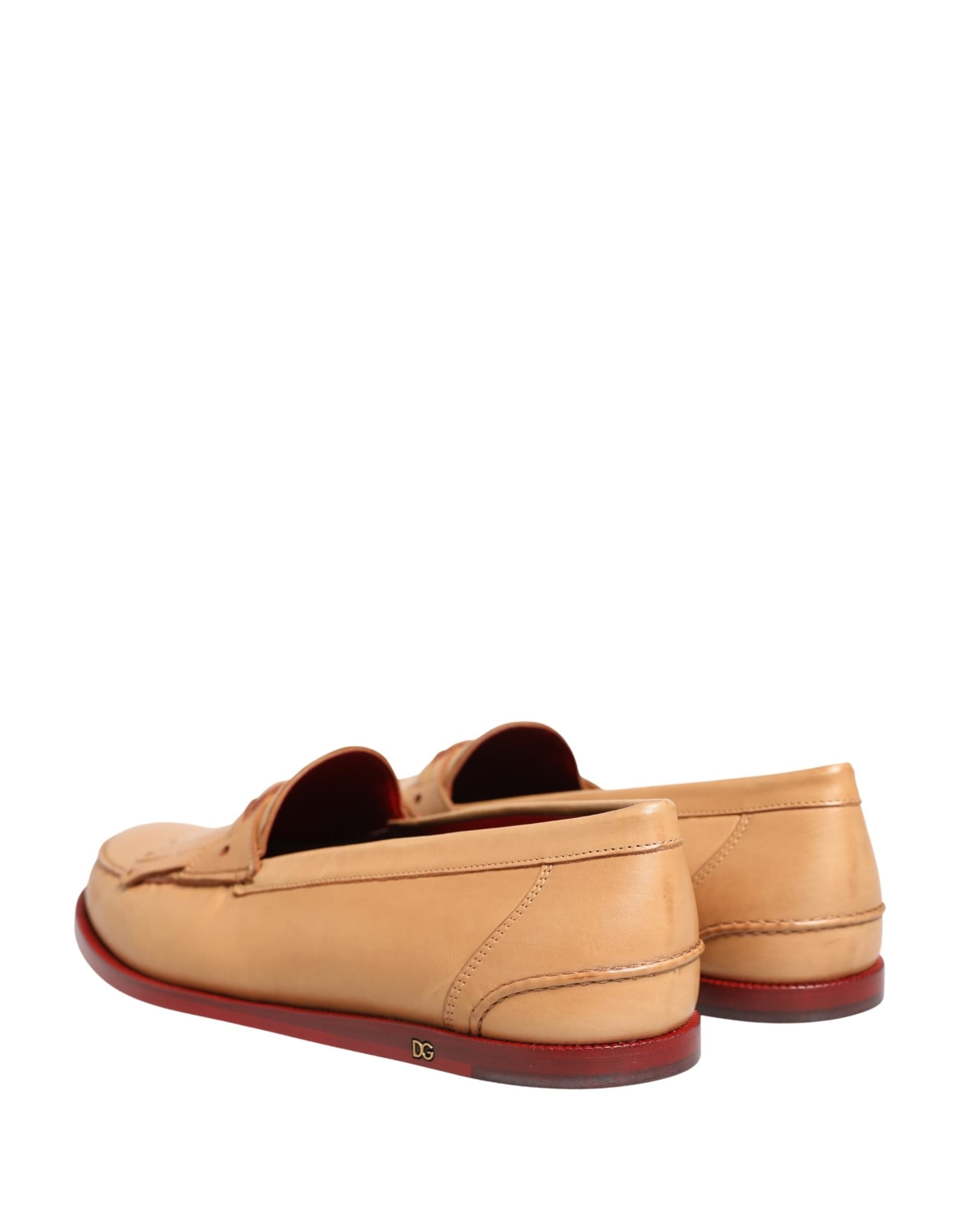 Dolce & Gabbana Beige Tassel Leather Men Slip On Loafers Shoes - 8
