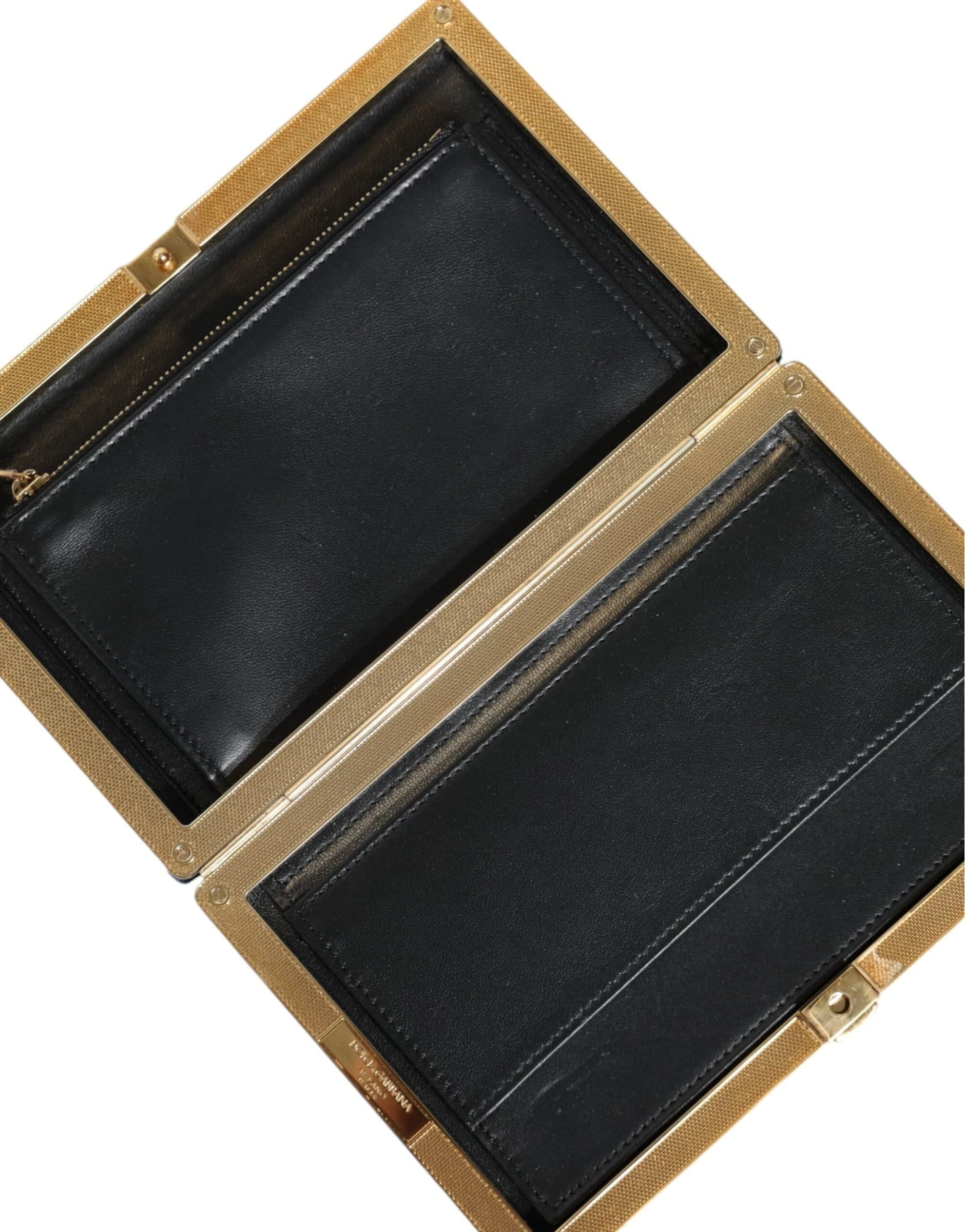 Dolce & Gabbana Blue Velvet Gold Frame Clutch Evening Party Purse Bag - 5