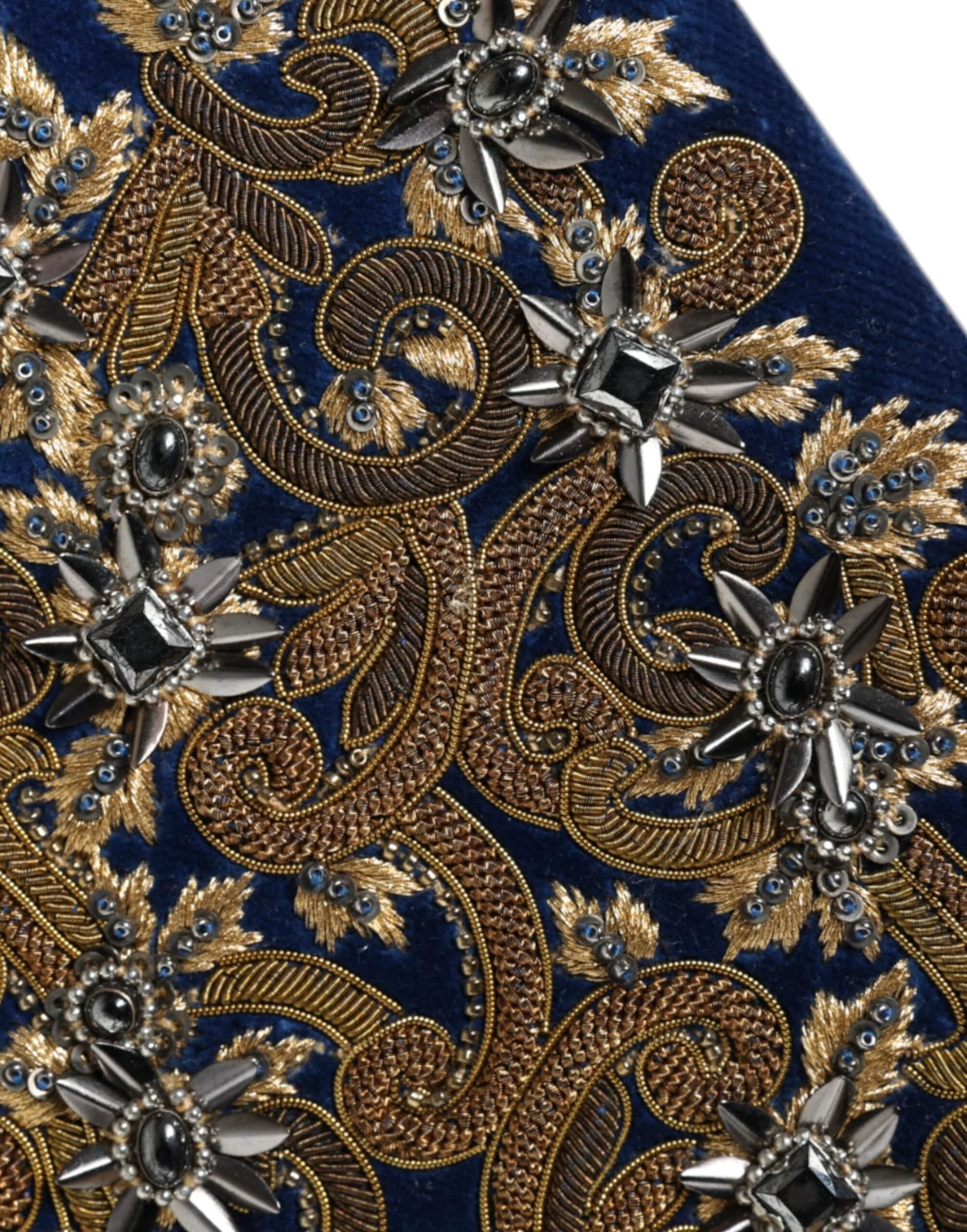 Dolce & Gabbana Blue Velvet Gold Frame Clutch Evening Party Purse Bag - 6