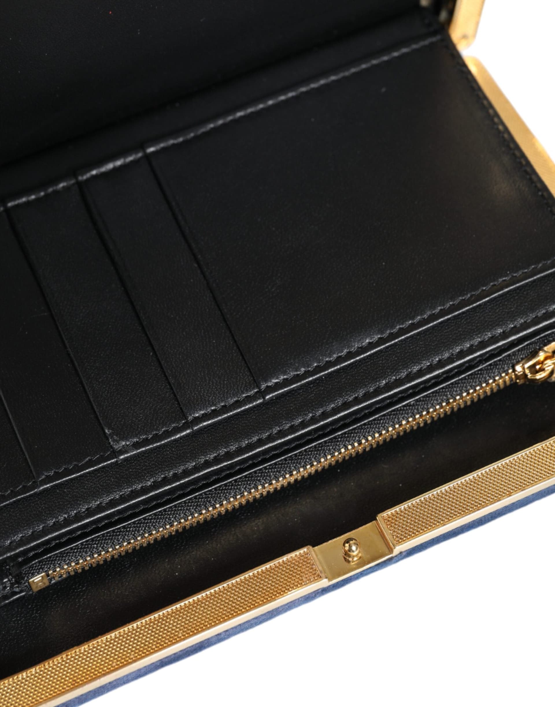 Dolce & Gabbana Blue Velvet Gold Frame Clutch Evening Party Purse Bag - 7
