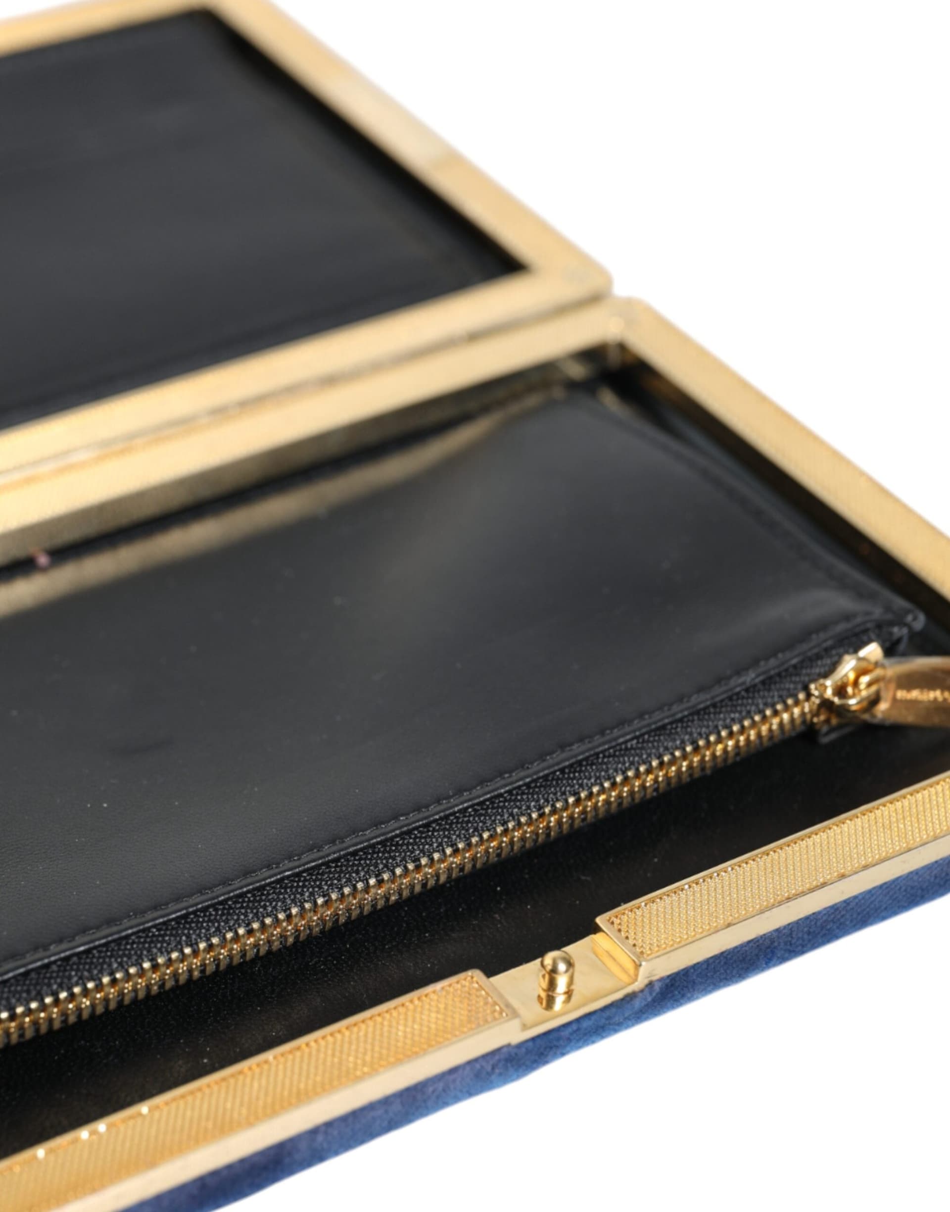 Dolce & Gabbana Blue Velvet Gold Frame Clutch Evening Party Purse Bag - 8