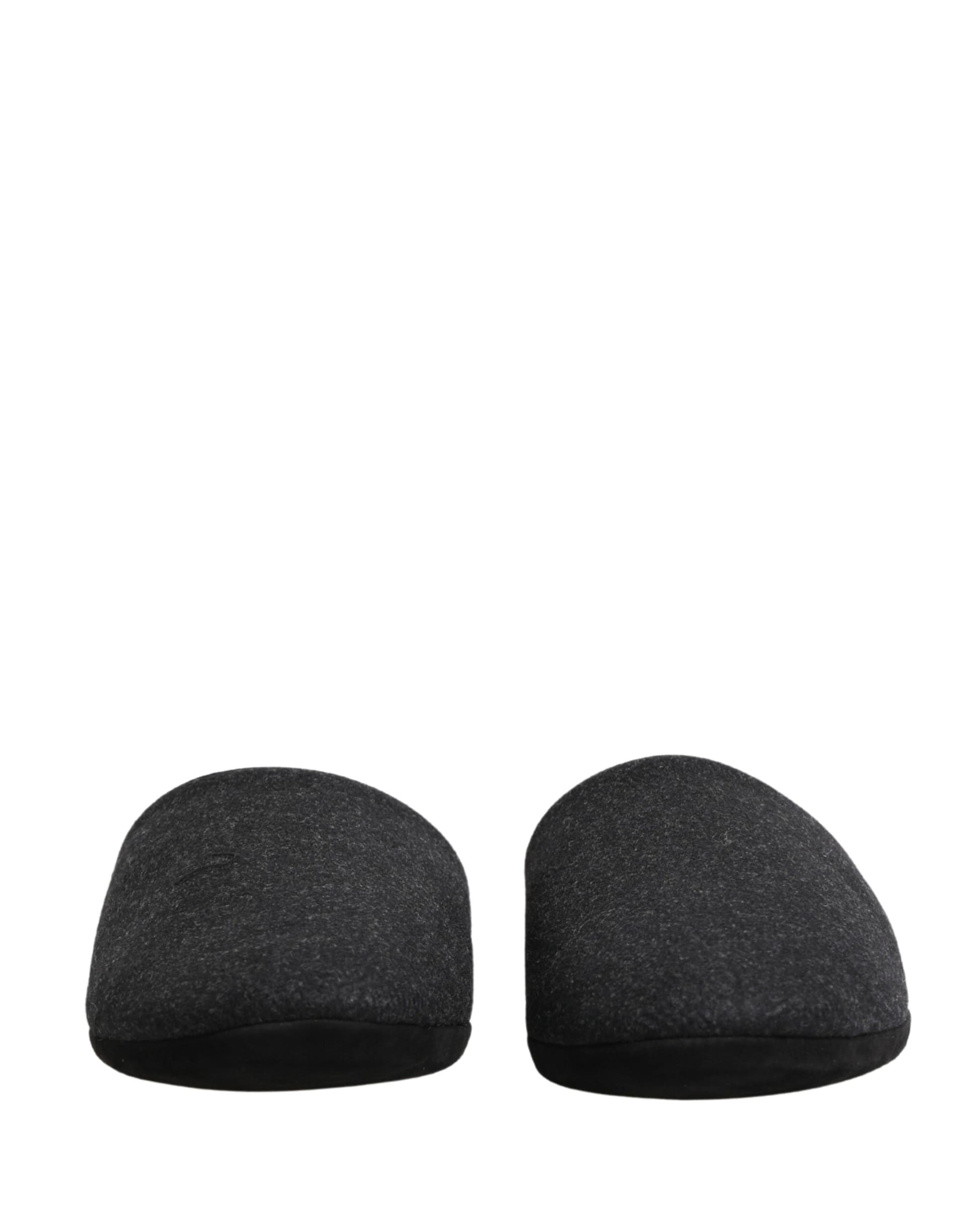Dolce & Gabbana Anthracite Wool Cashmere Quilted Slippers Shoes - 2