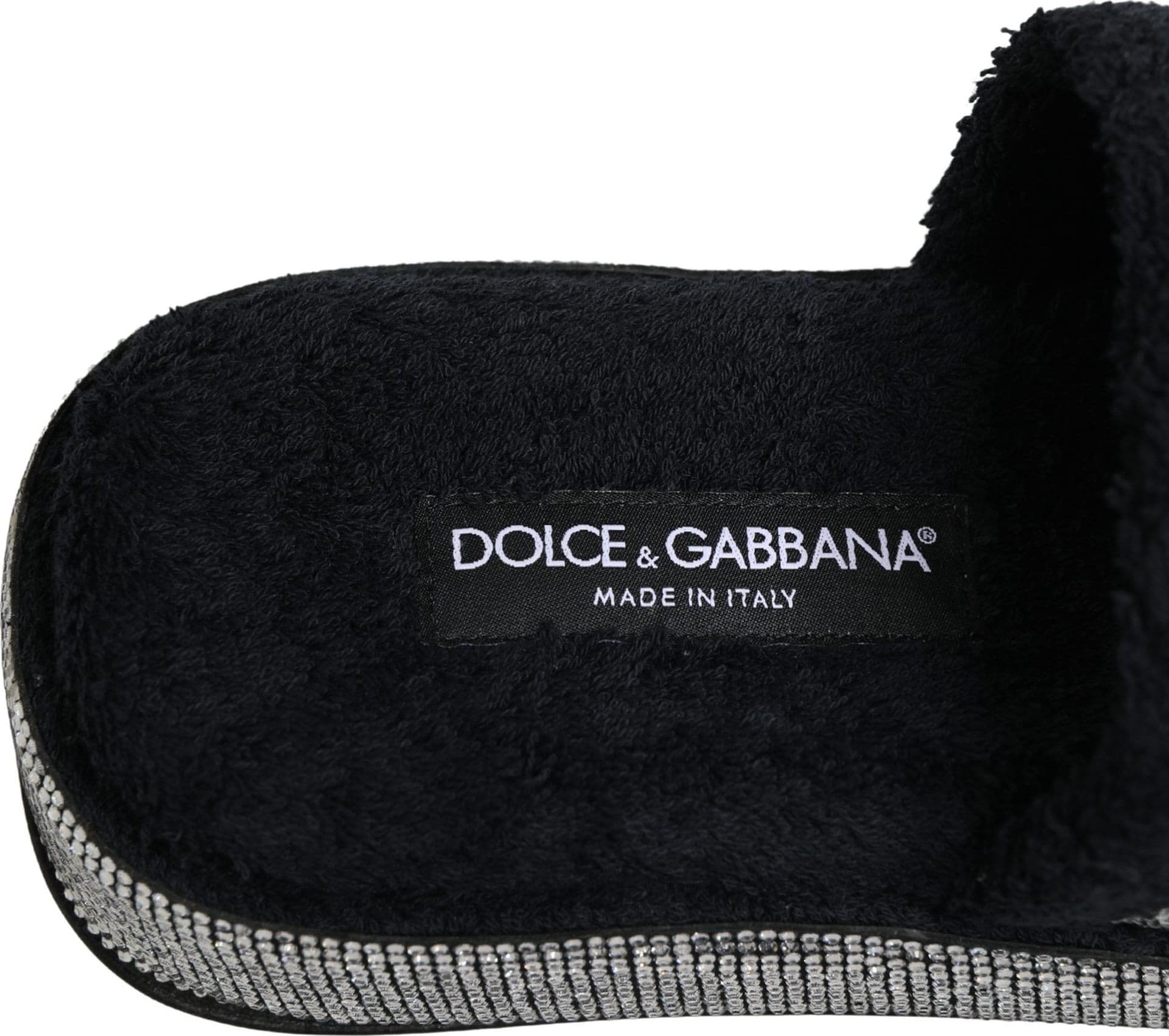 Dolce & Gabbana Black Crystal Embellished Platform Slides Shoes - 8
