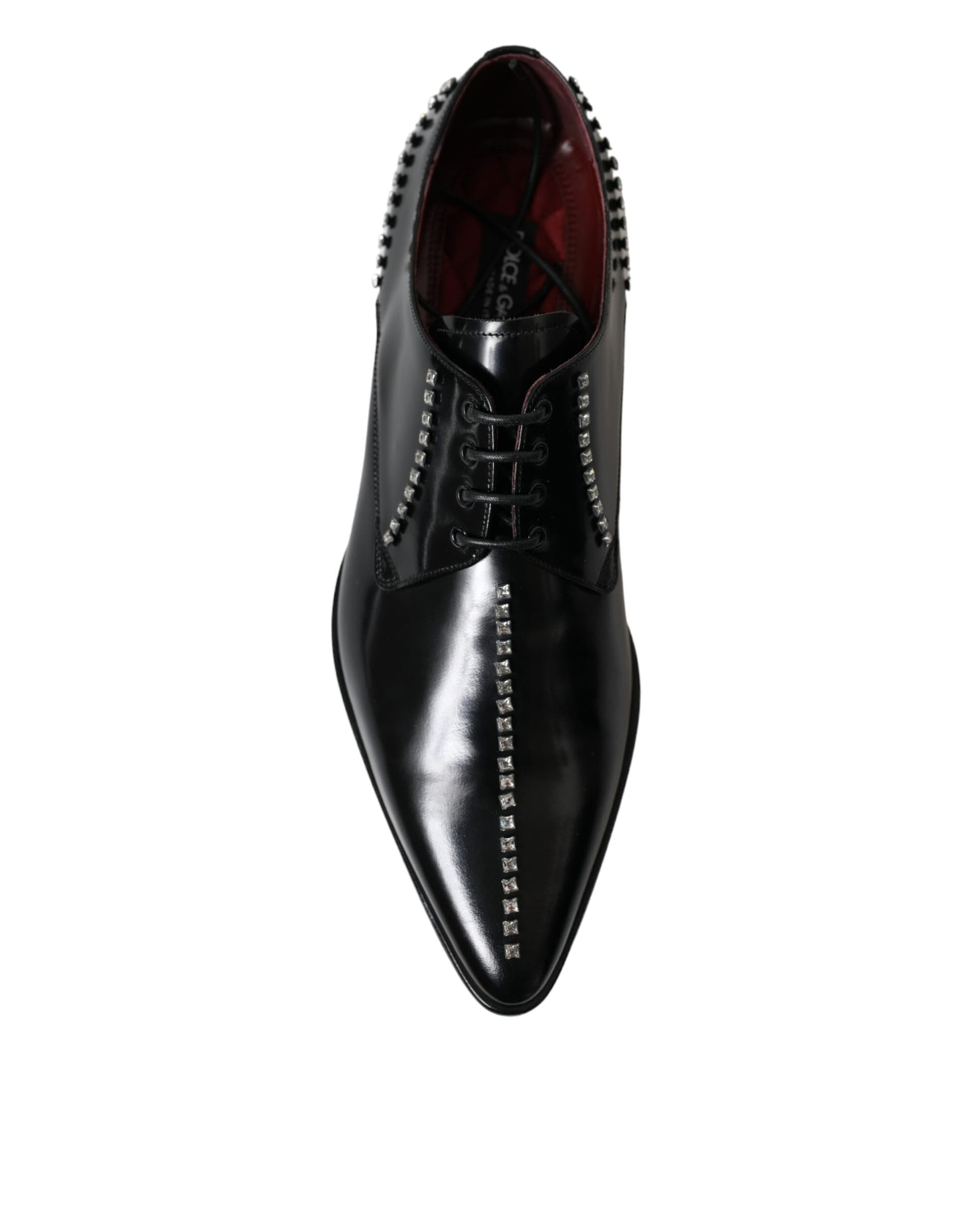 Dolce & Gabbana Black Leather Crystal Dress Formal Shoes - 2