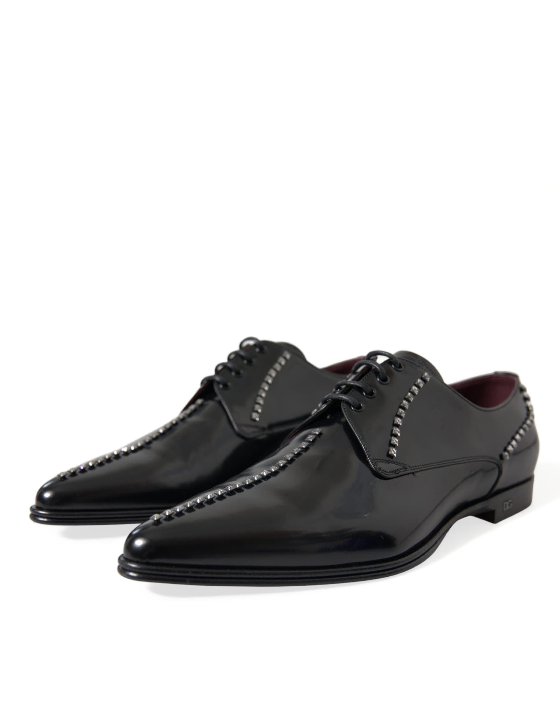 Dolce & Gabbana Black Leather Crystal Dress Formal Shoes - 4