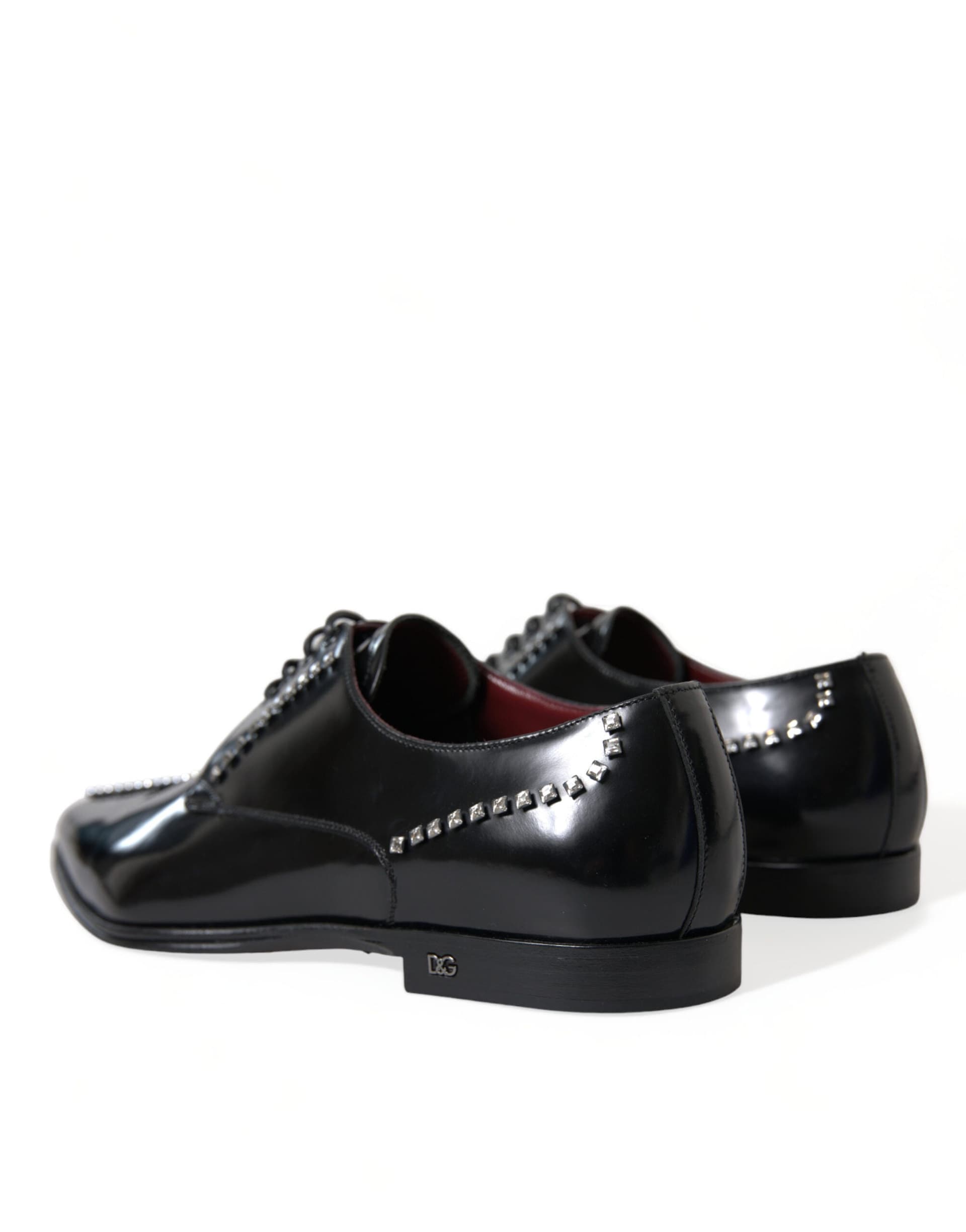 Dolce & Gabbana Black Leather Crystal Dress Formal Shoes - 5