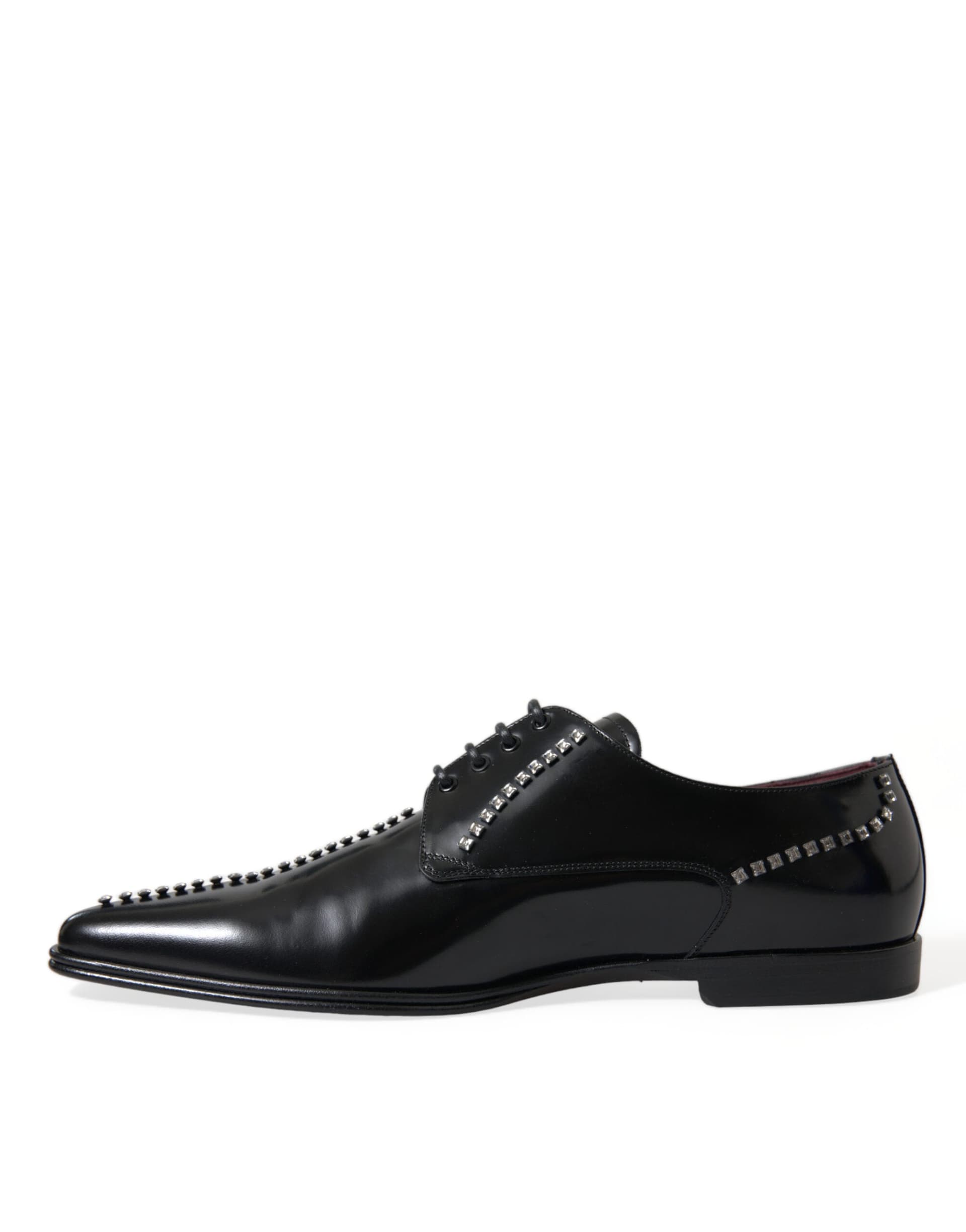 Dolce & Gabbana Black Leather Crystal Dress Formal Shoes - 6