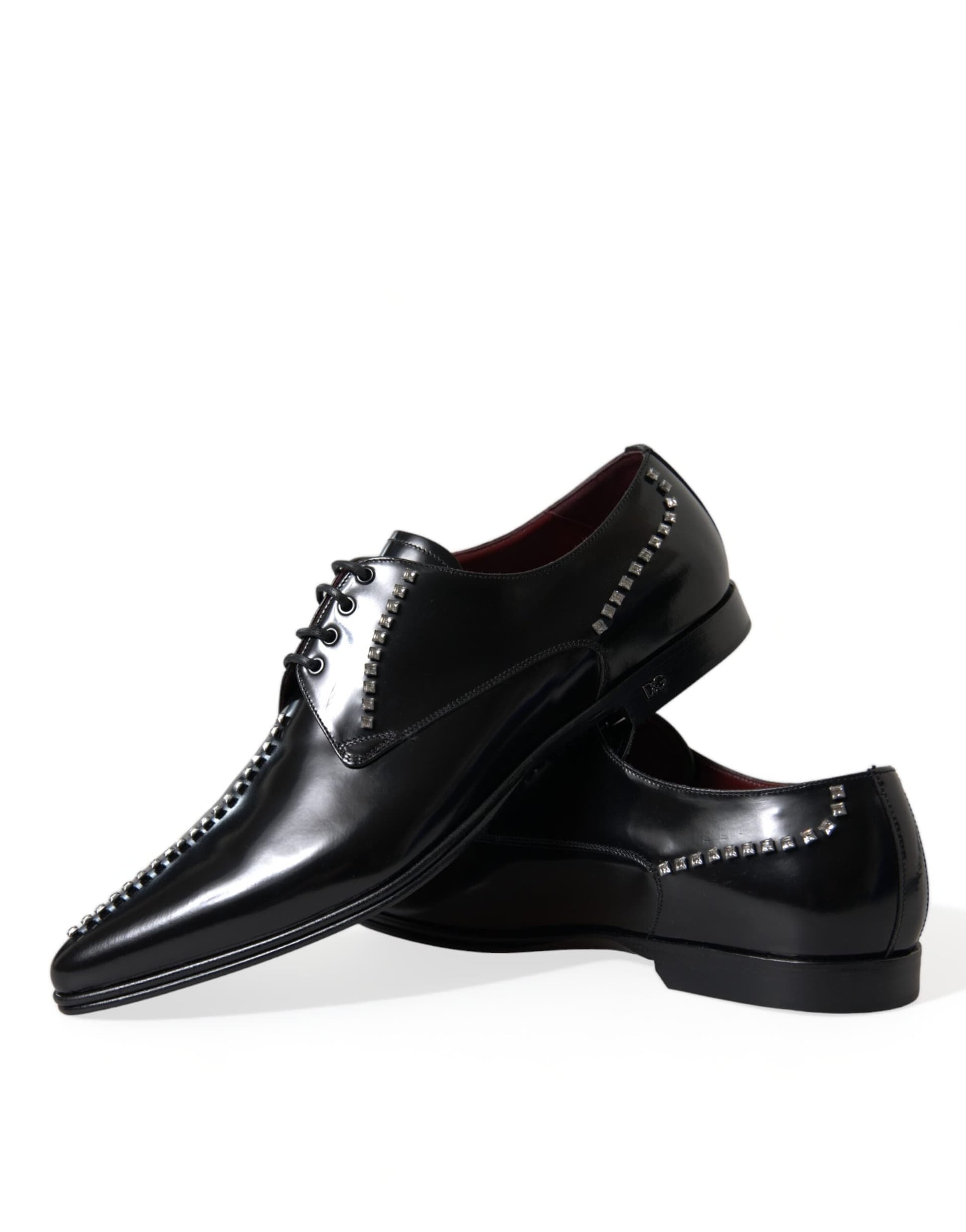 Dolce & Gabbana Black Leather Crystal Dress Formal Shoes - 7