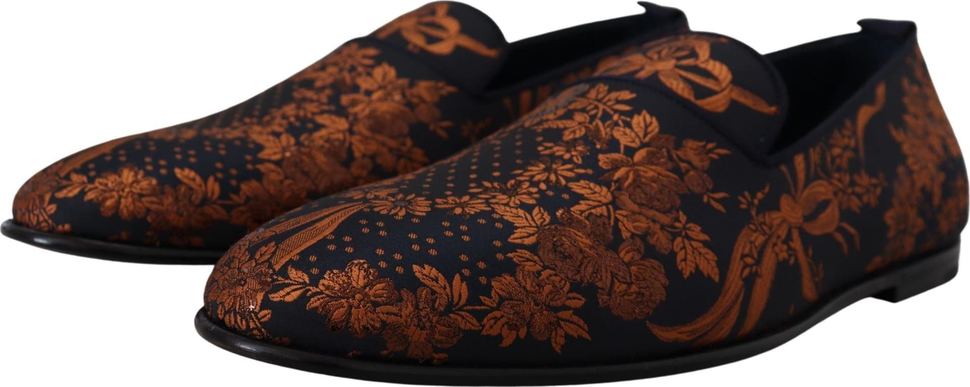 Dolce & Gabbana Blue Rust Floral Slippers Loafers Shoes - 3