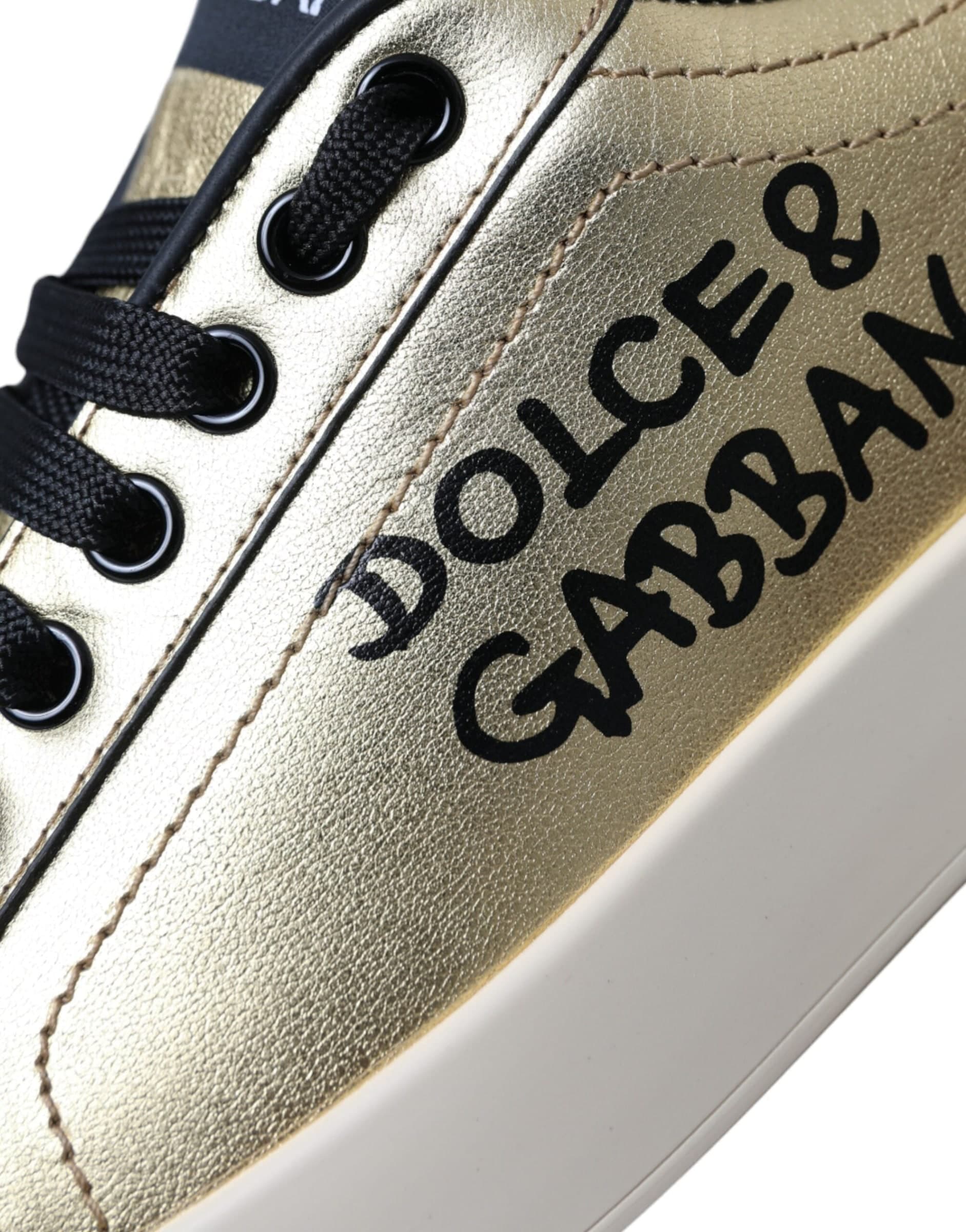 Dolce & Gabbana Gold Portofino Calf Leather Sneakers Women Shoes - 7