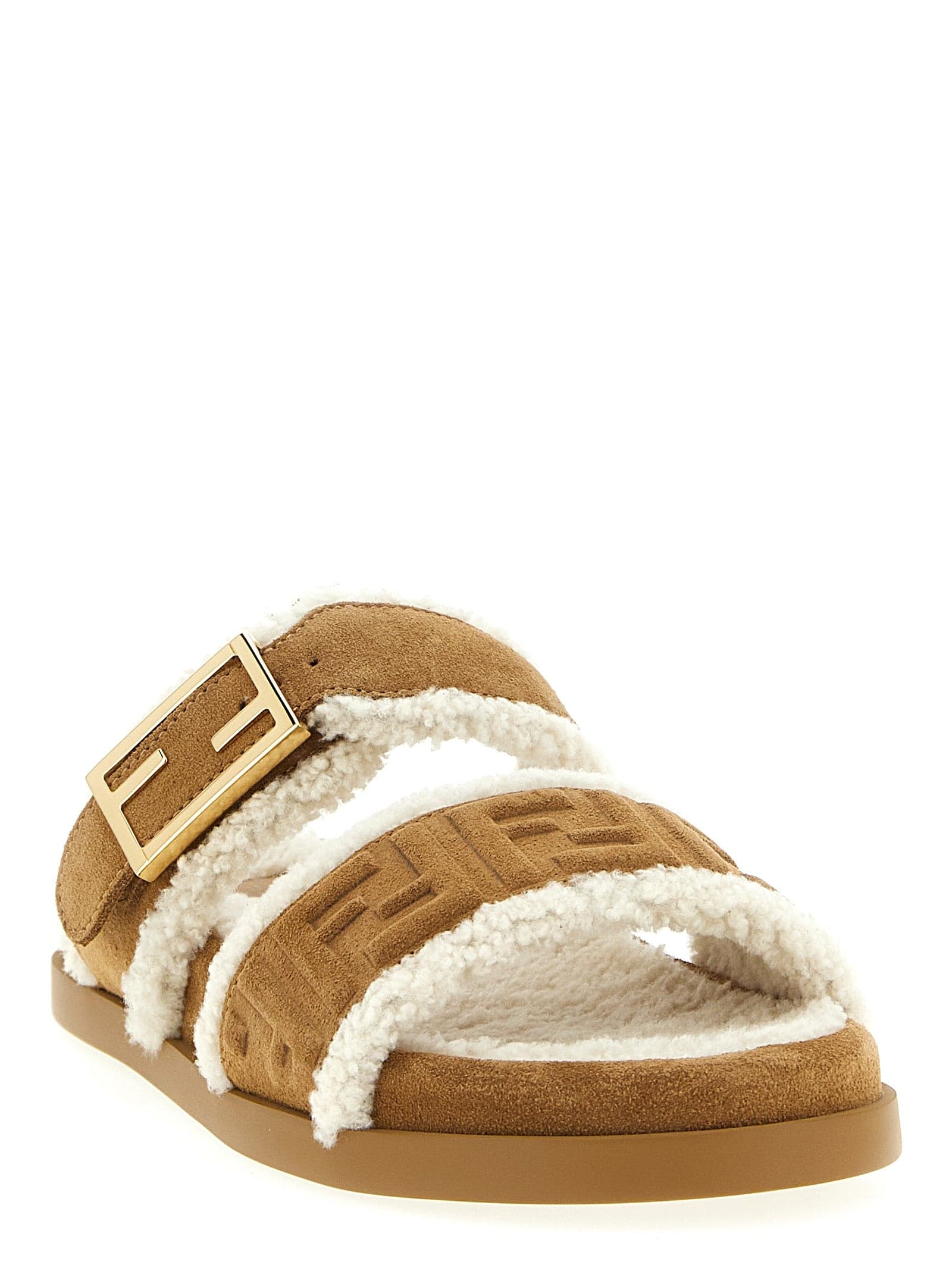 Fendi Beige Calfskin Slides - 2