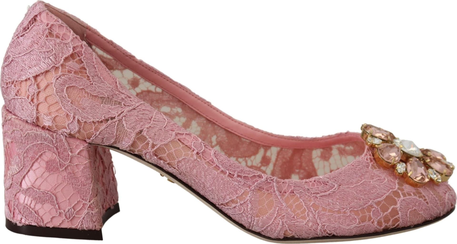 Dolce & Gabbana Pink Taormina Lace Crystal Pumps Pastel Shoes - 4