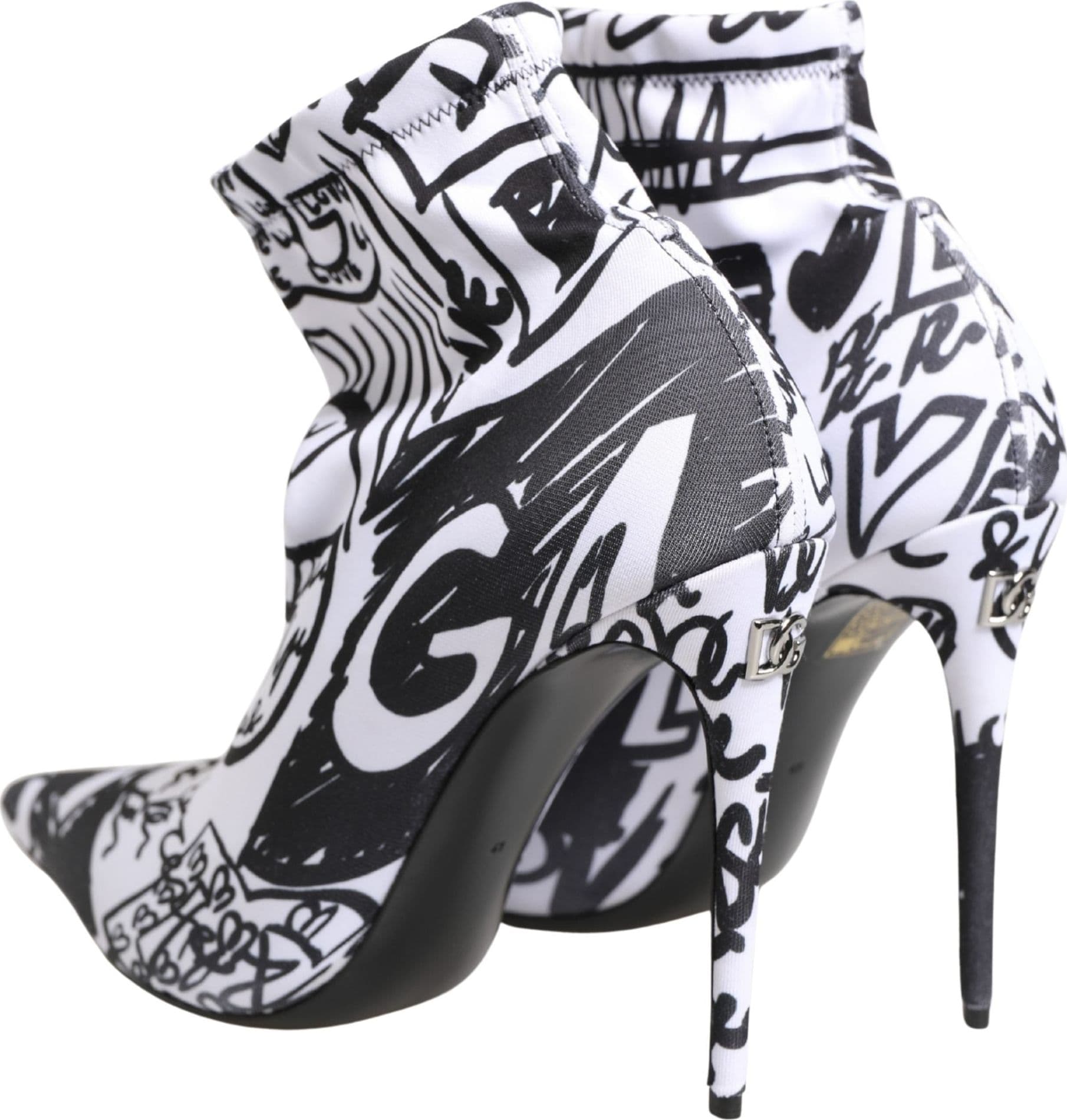 Dolce & Gabbana White Graffiti Stretch Ankle Boots Shoes - 4