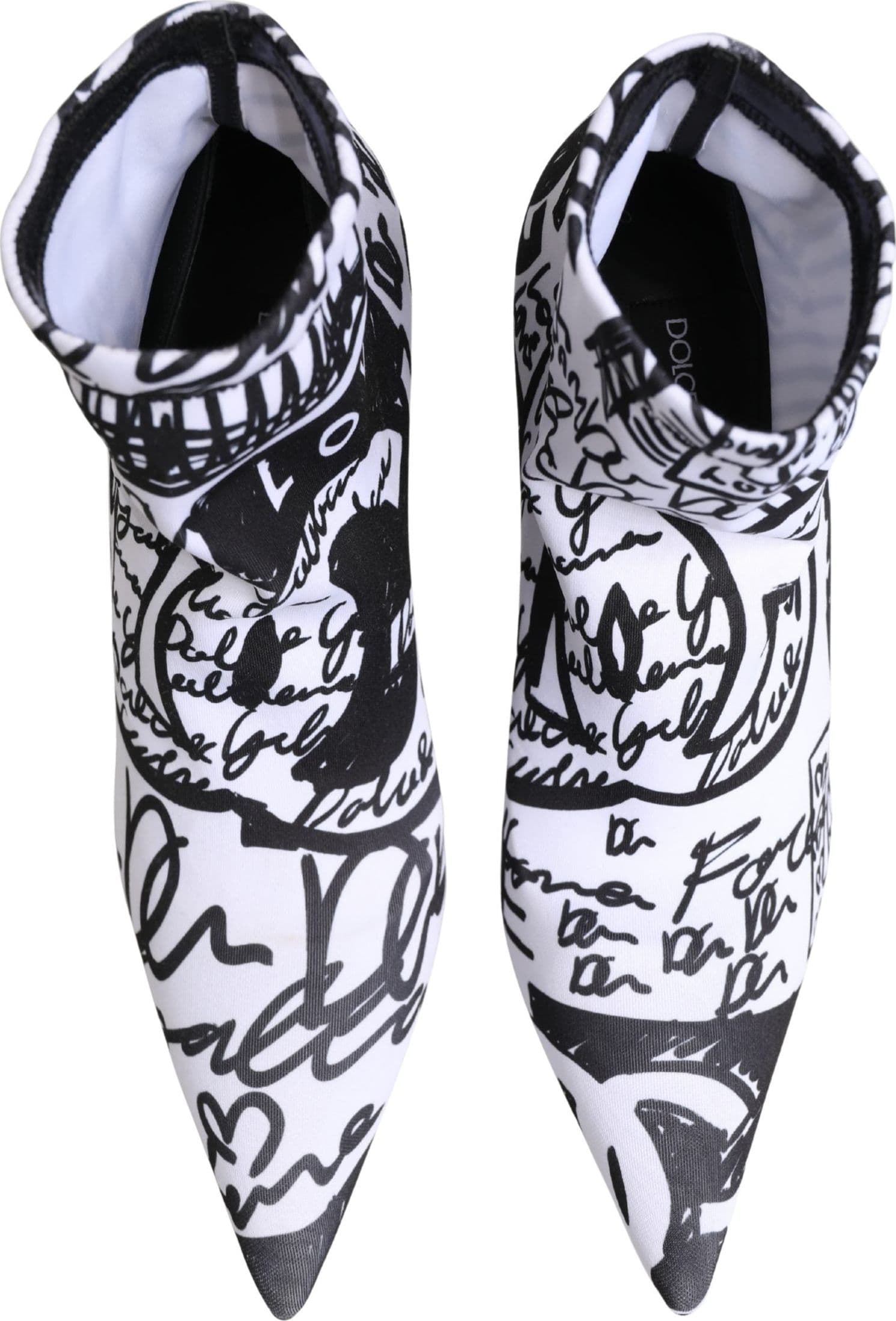 Dolce & Gabbana White Graffiti Stretch Ankle Boots Shoes - 5
