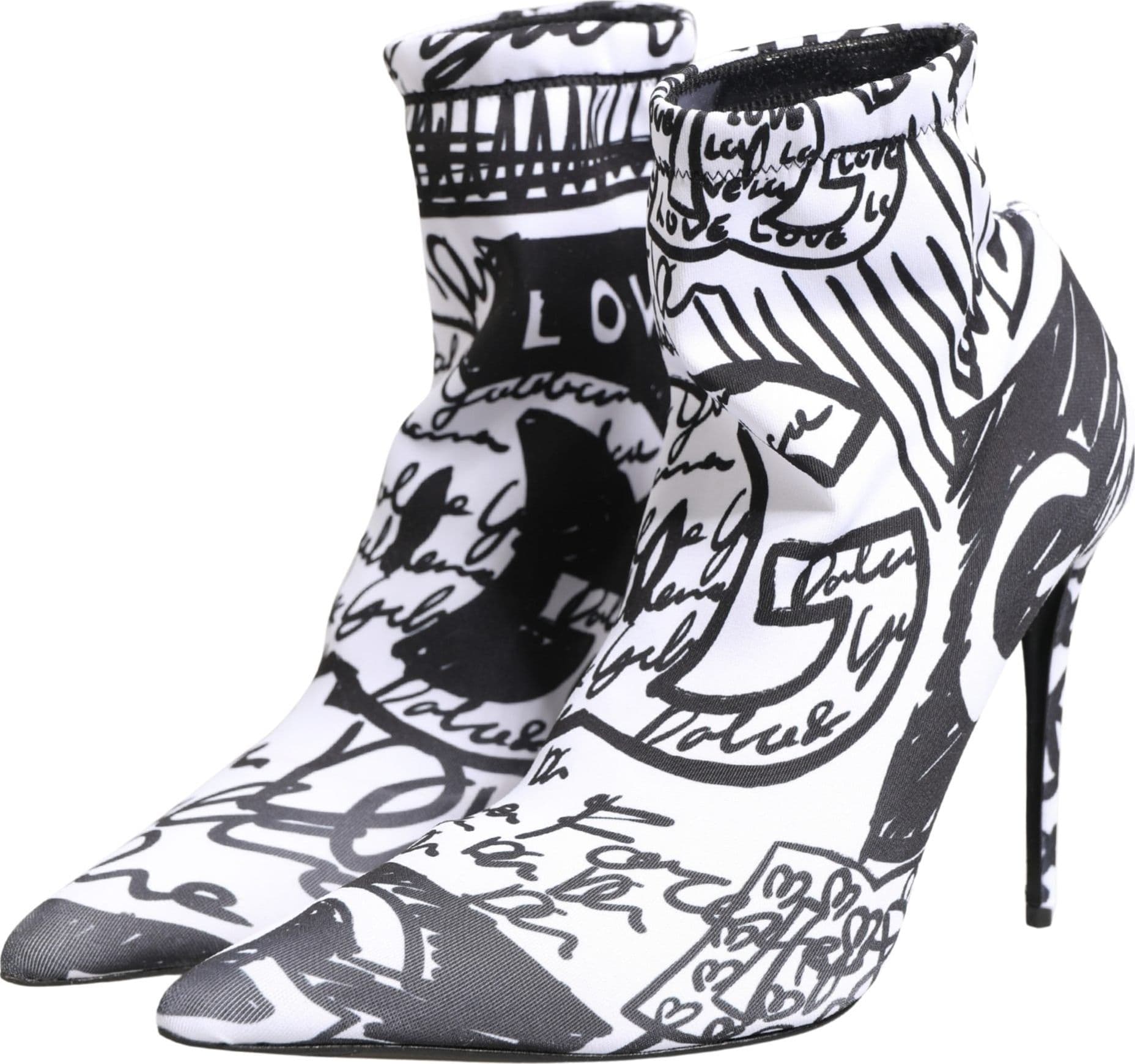 Dolce & Gabbana White Graffiti Stretch Ankle Boots Shoes - 6