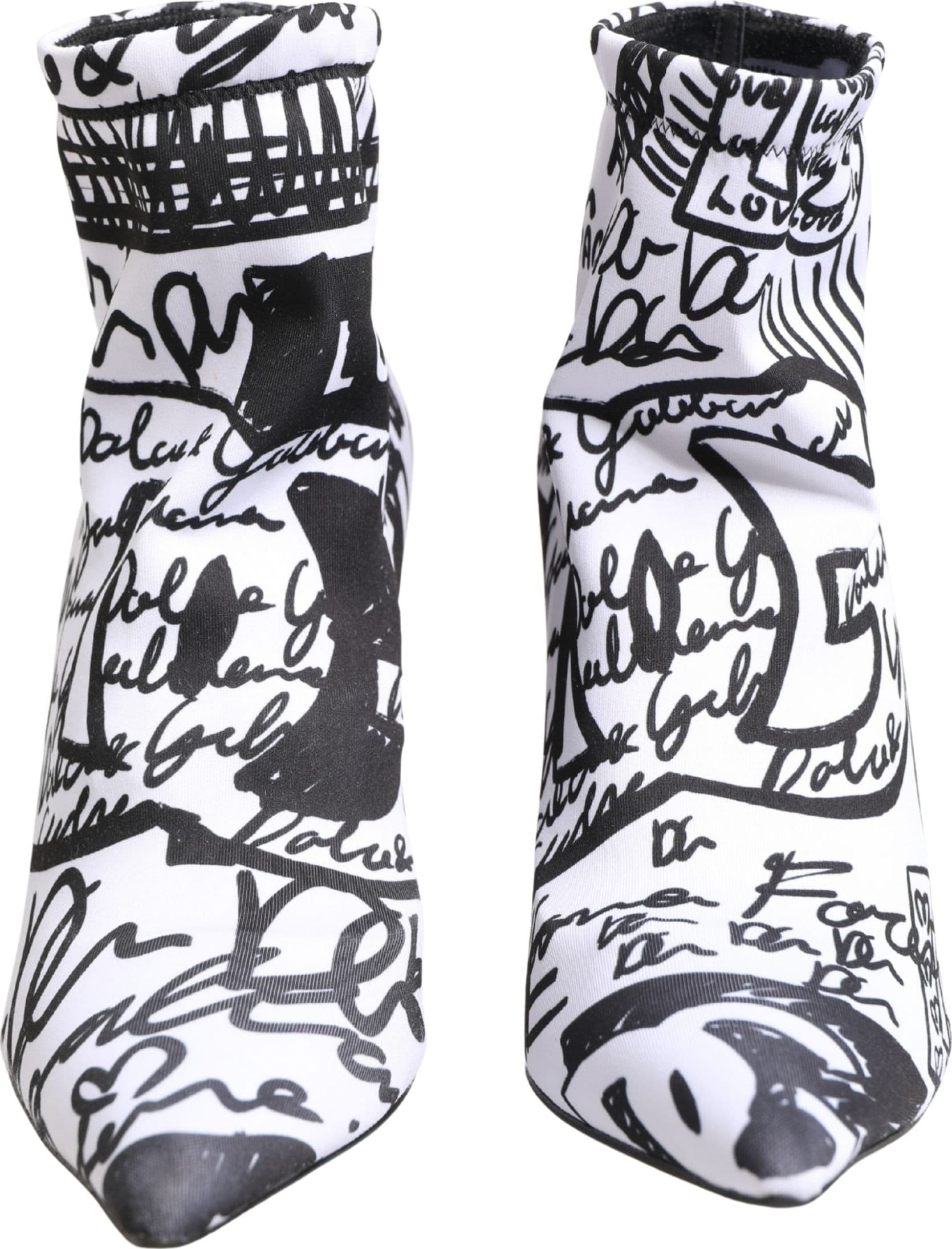 Dolce & Gabbana White Graffiti Stretch Ankle Boots Shoes - 7