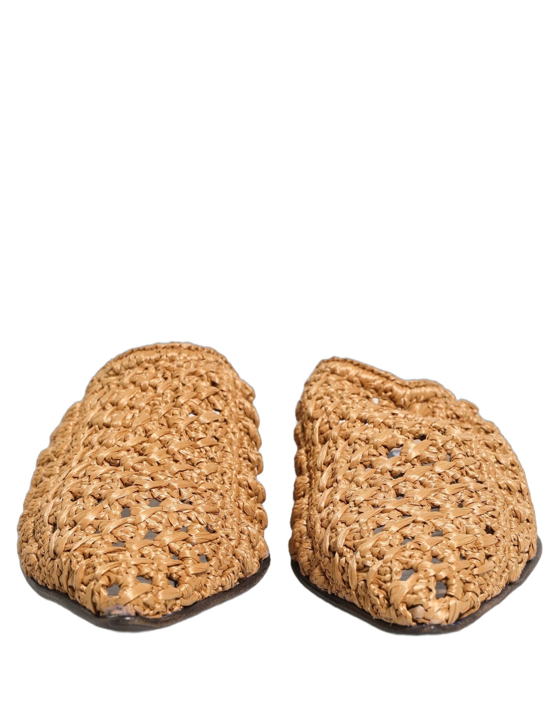 Dolce & Gabbana Beige Woven Straw Slides Sandals Flats Shoes - 2