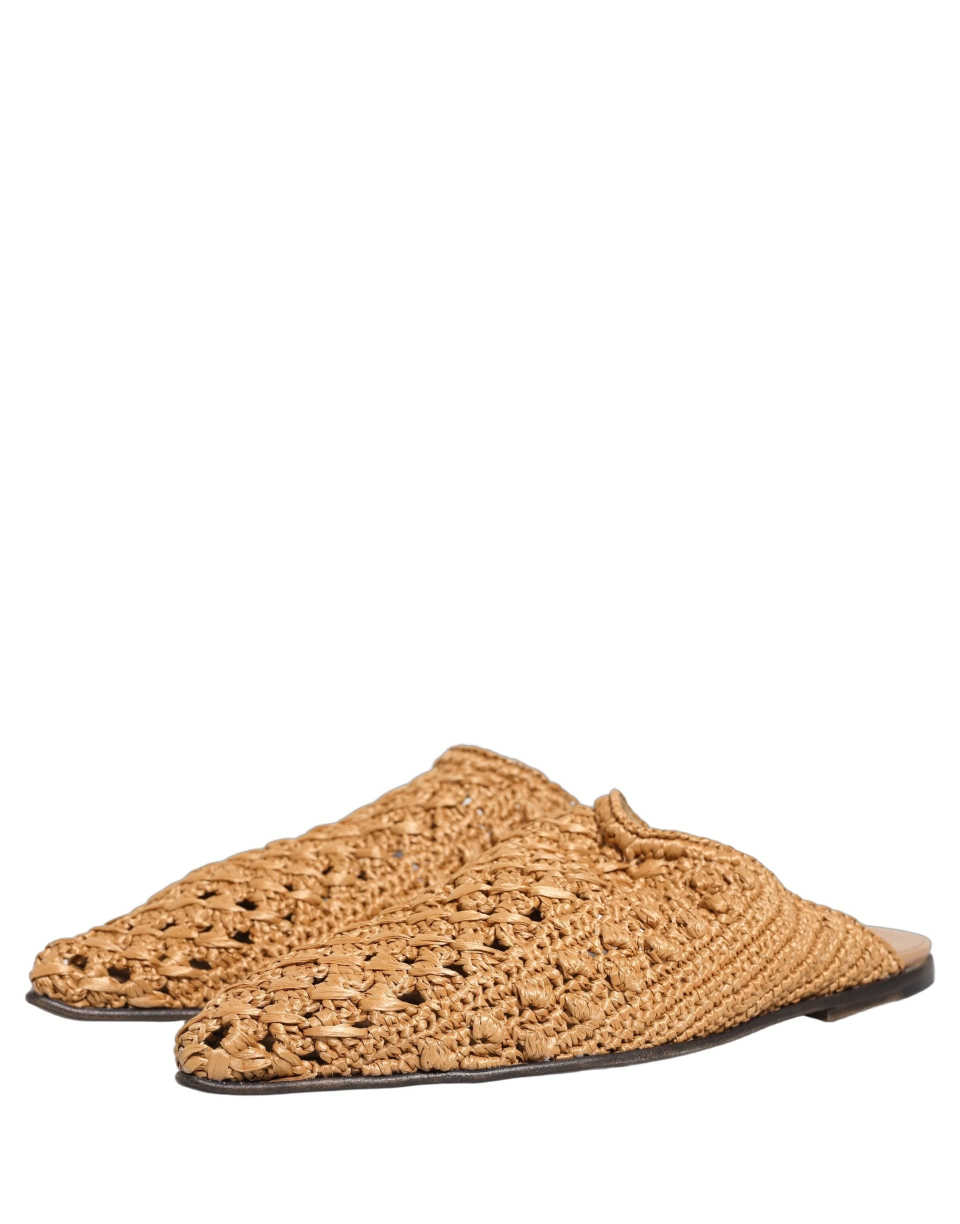 Dolce & Gabbana Beige Woven Straw Slides Sandals Flats Shoes - 4