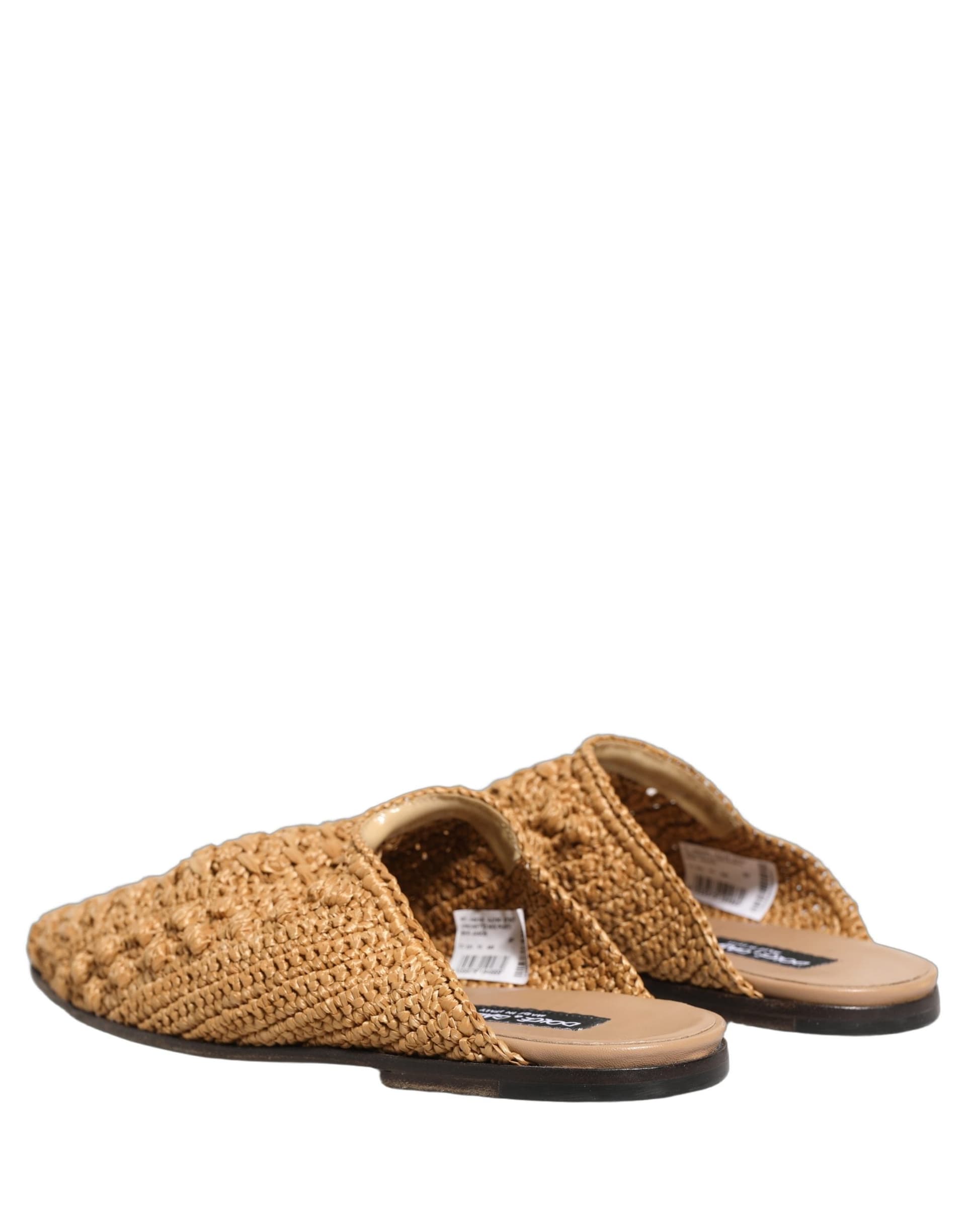 Dolce & Gabbana Beige Woven Straw Slides Sandals Flats Shoes - 5