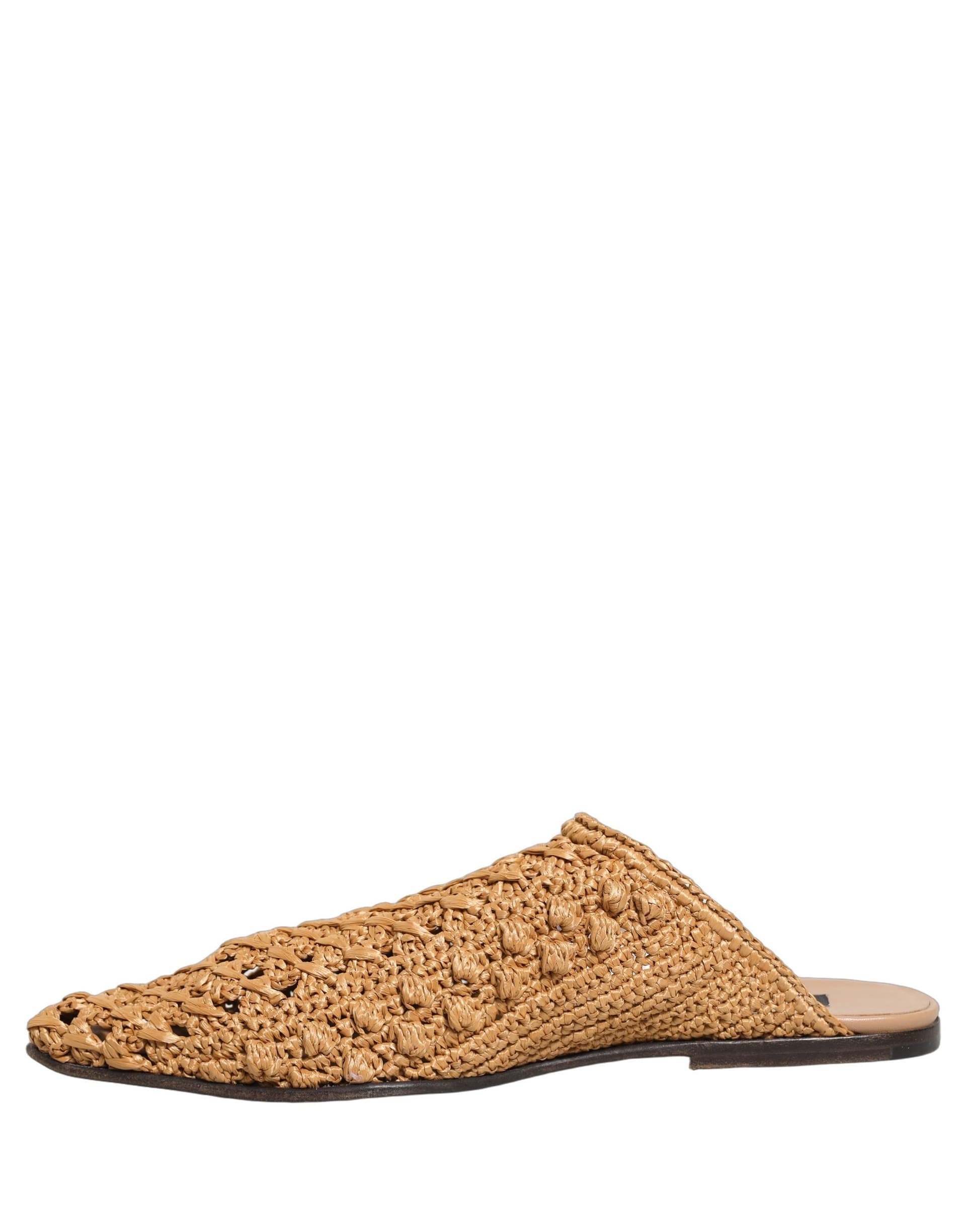 Dolce & Gabbana Beige Woven Straw Slides Sandals Flats Shoes - 6