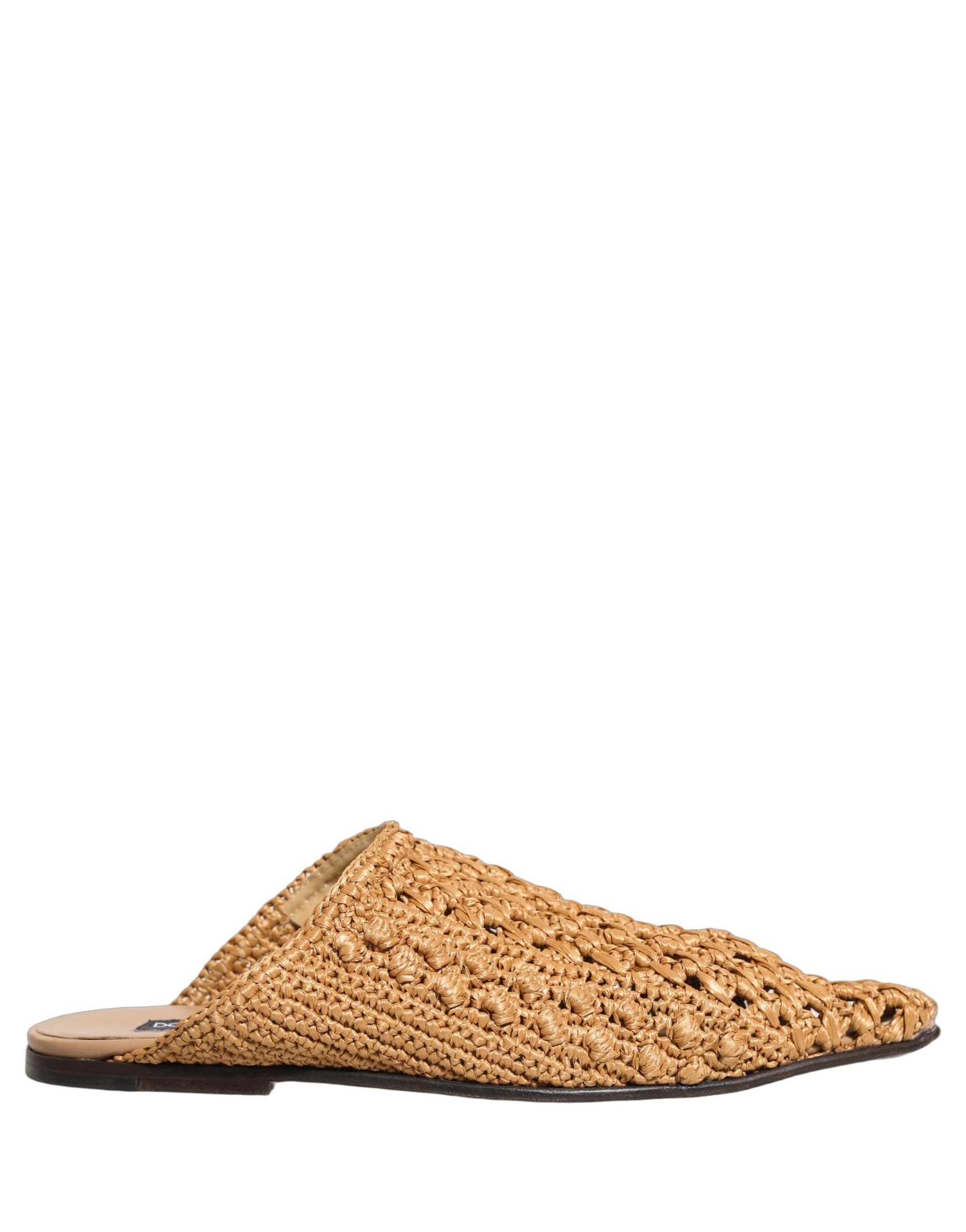 Dolce & Gabbana Beige Woven Straw Slides Sandals Flats Shoes - 7
