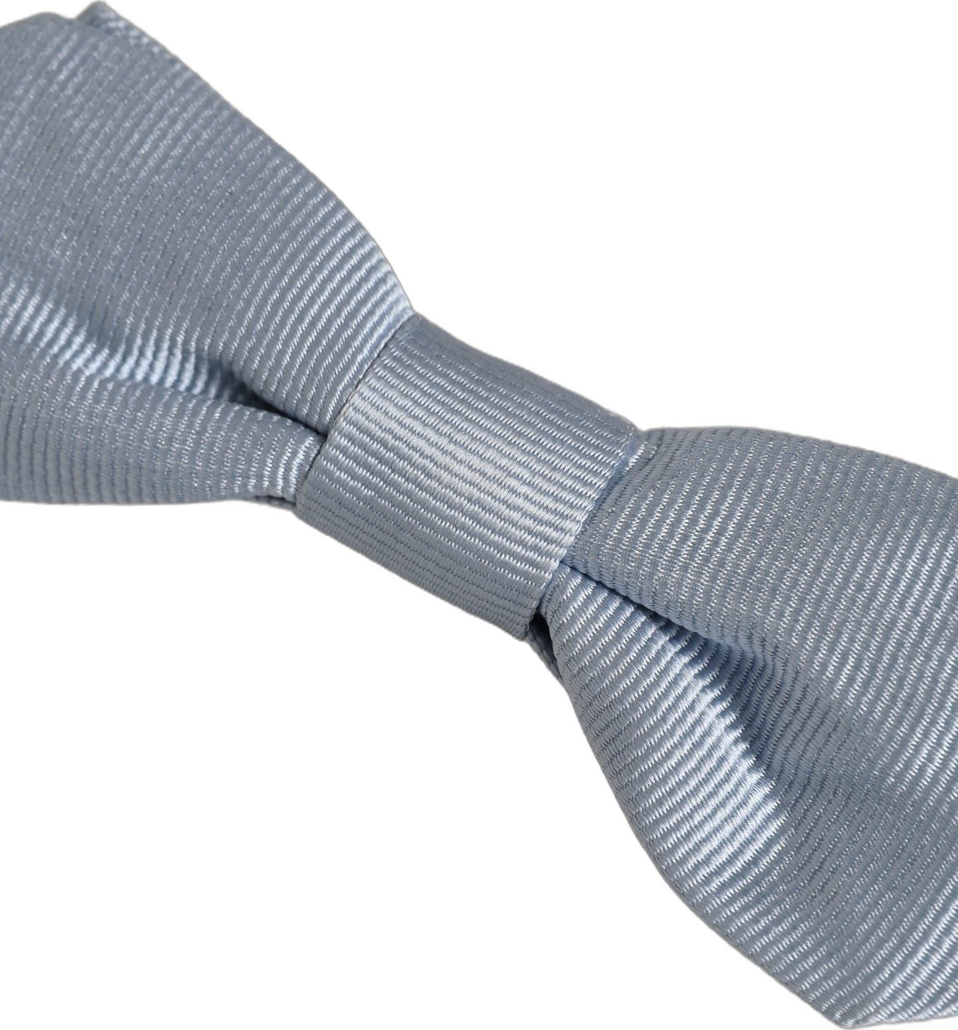 Dolce & Gabbana Men Light Blue Silk Adjustable Neck Papillon Bow Tie - 4