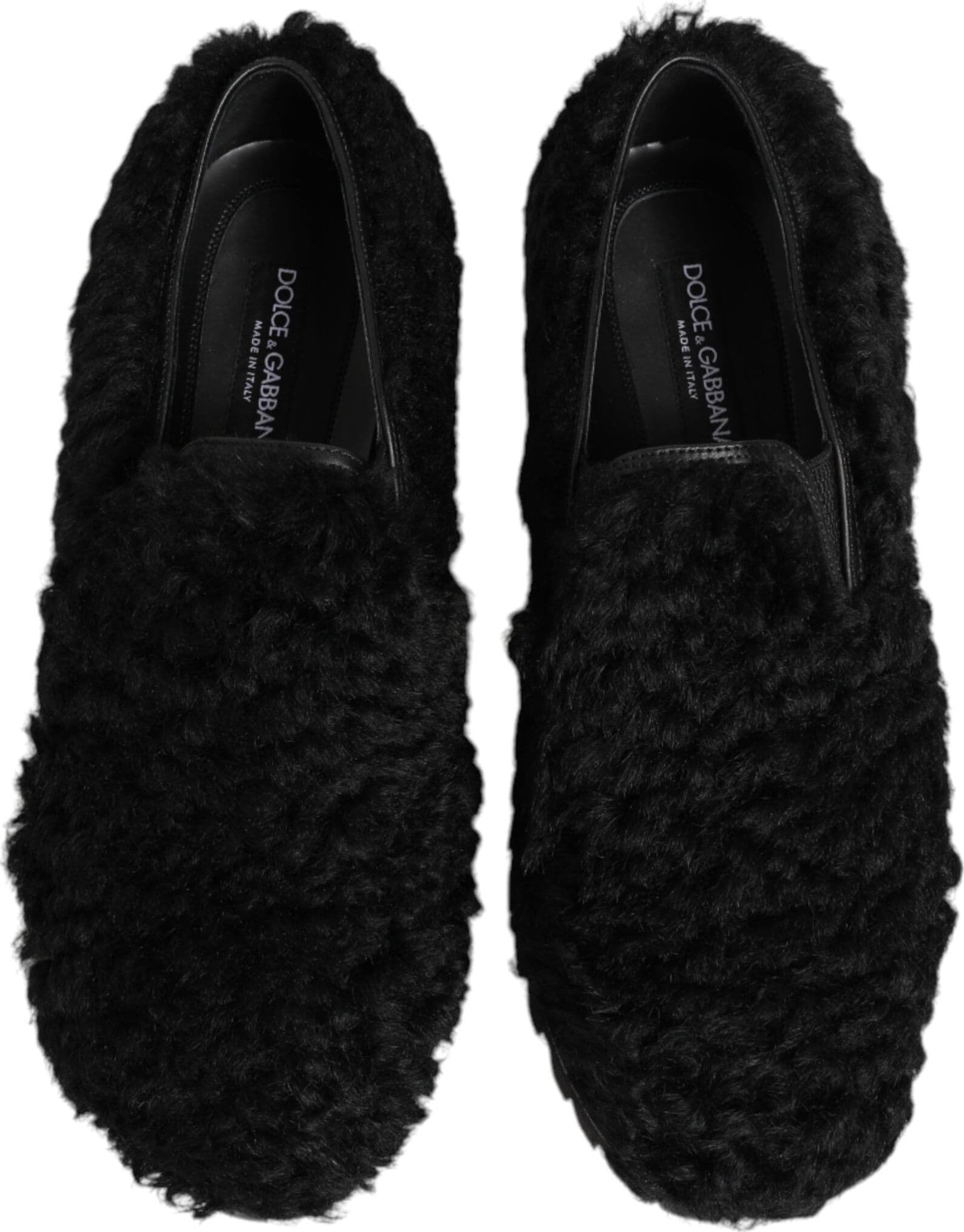 Dolce & Gabbana Dress Black Fur Leather Slippers Men Shoes - 2