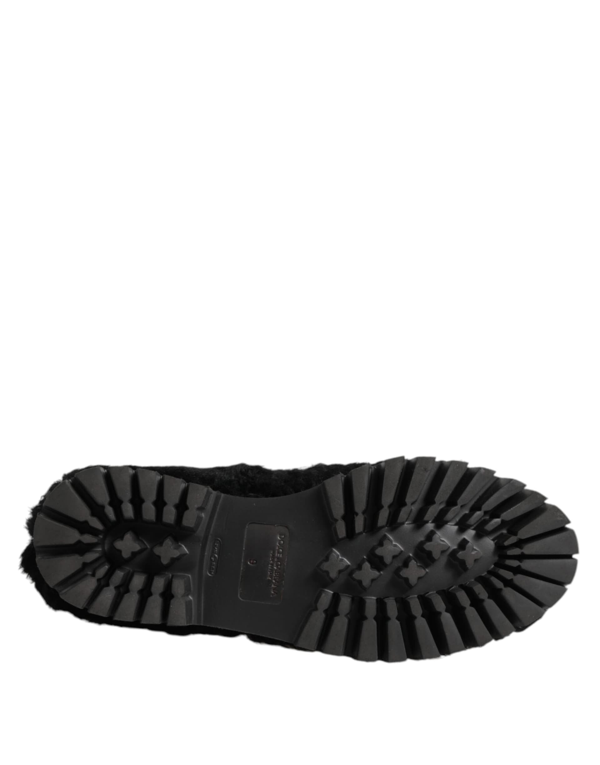 Dolce & Gabbana Dress Black Fur Leather Slippers Men Shoes - 8