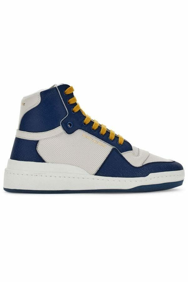 Saint Laurent Blue Calf Leather Mid Top Sneakers - 3