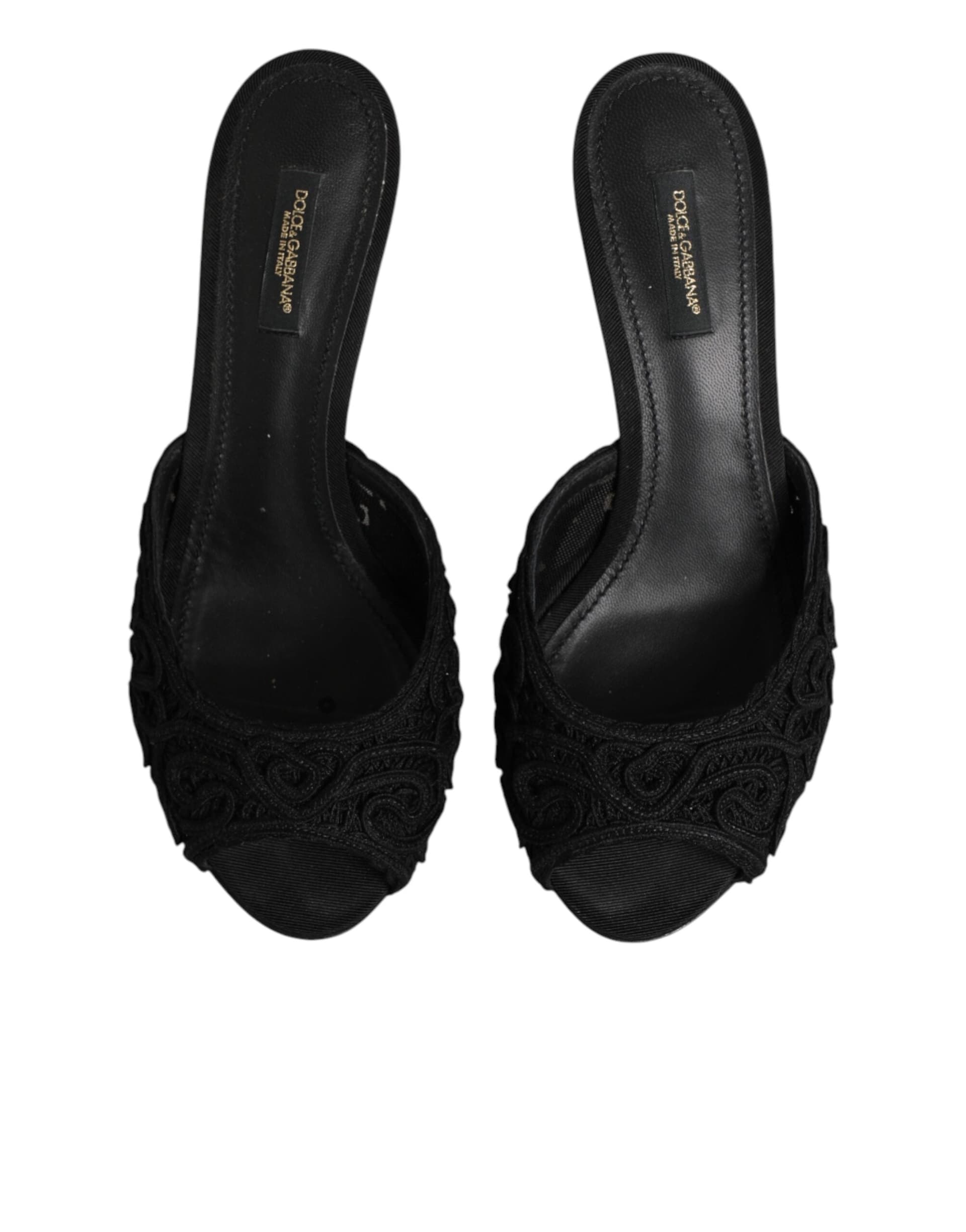 Dolce & Gabbana Black Embroidered Slip On Heels Slides Shoes - 2