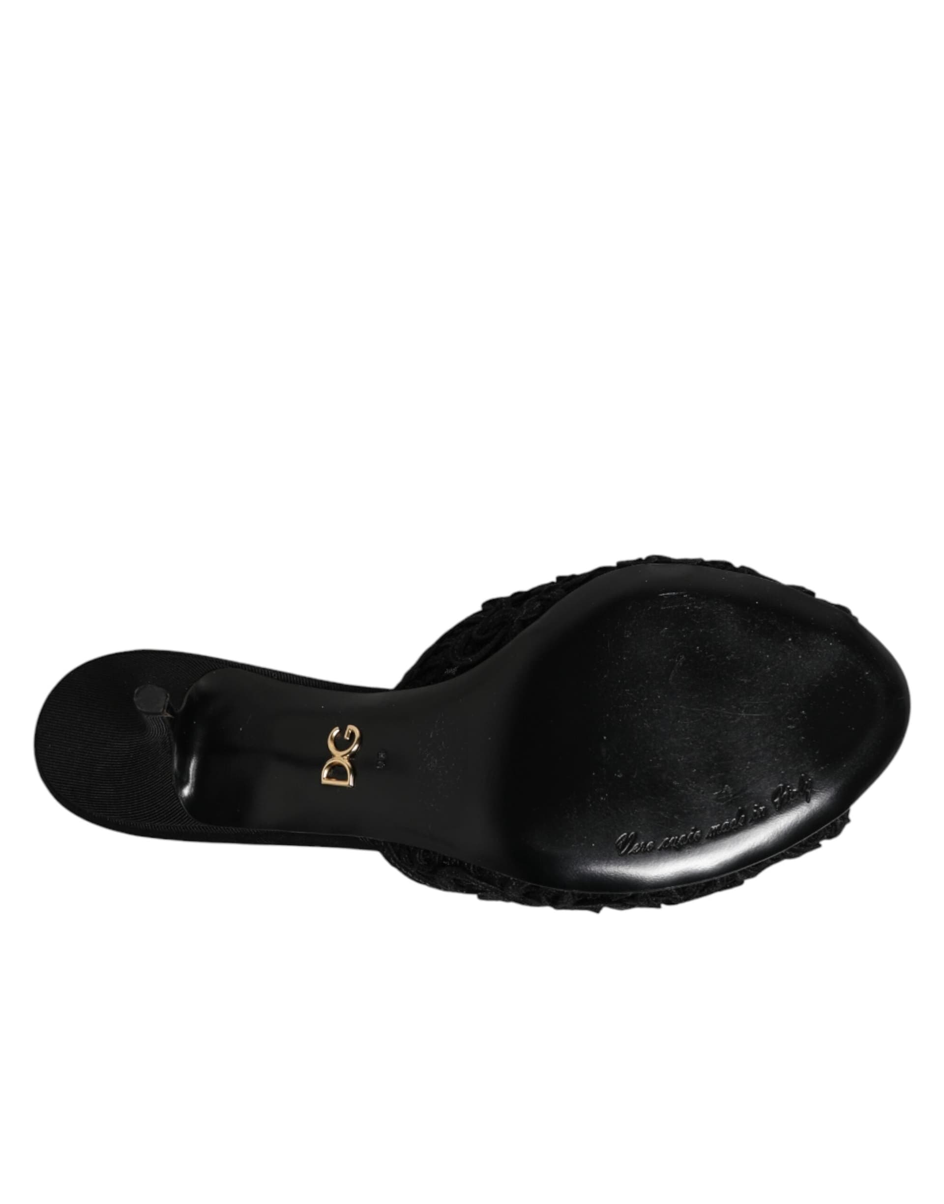 Dolce & Gabbana Black Embroidered Slip On Heels Slides Shoes - 8