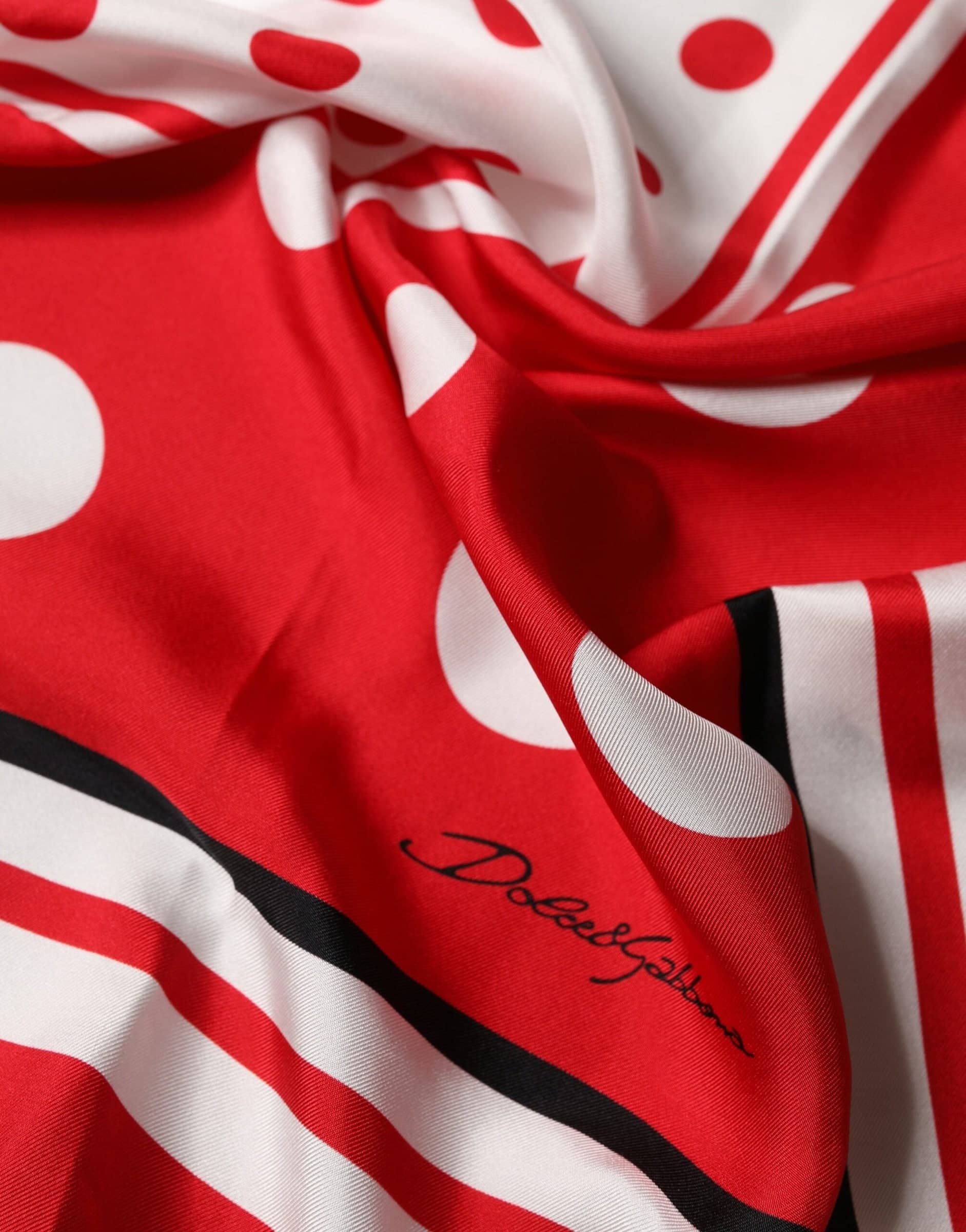 Dolce & Gabbana Red White Polka Dot Square Foulard 90cm x 88cm Scarf - 4