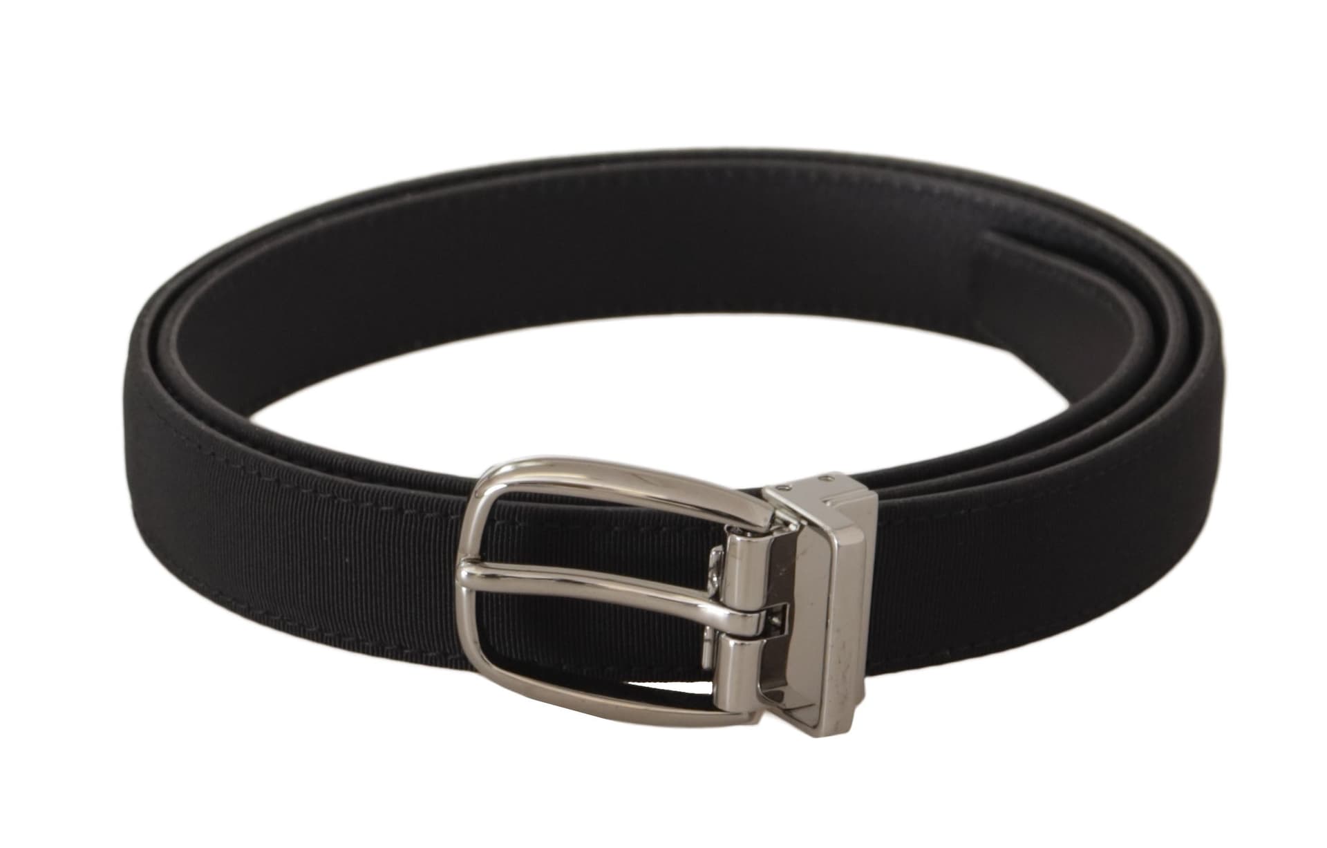 Dolce & Gabbana Black Calf Canvas Silver Tone Logo Metal Belt - 3