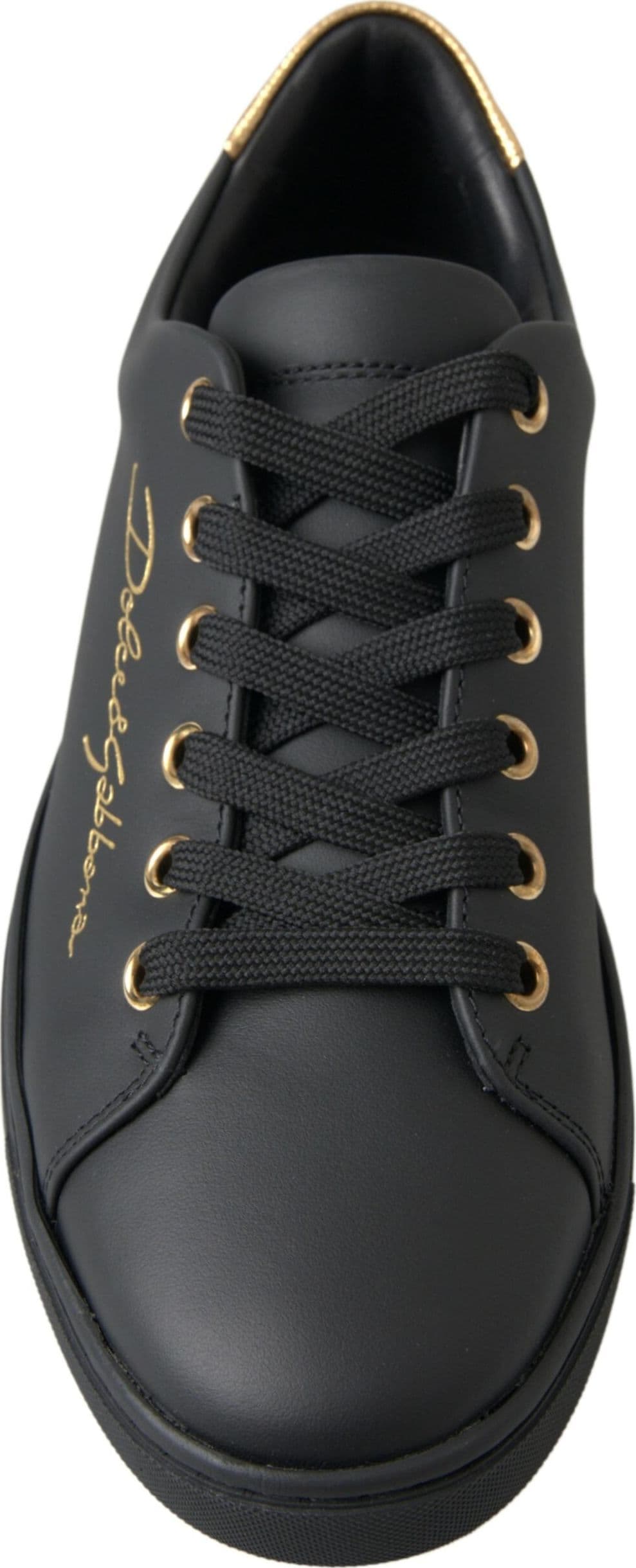Dolce & Gabbana Black Gold Leather Classic Sneakers Shoes - 3